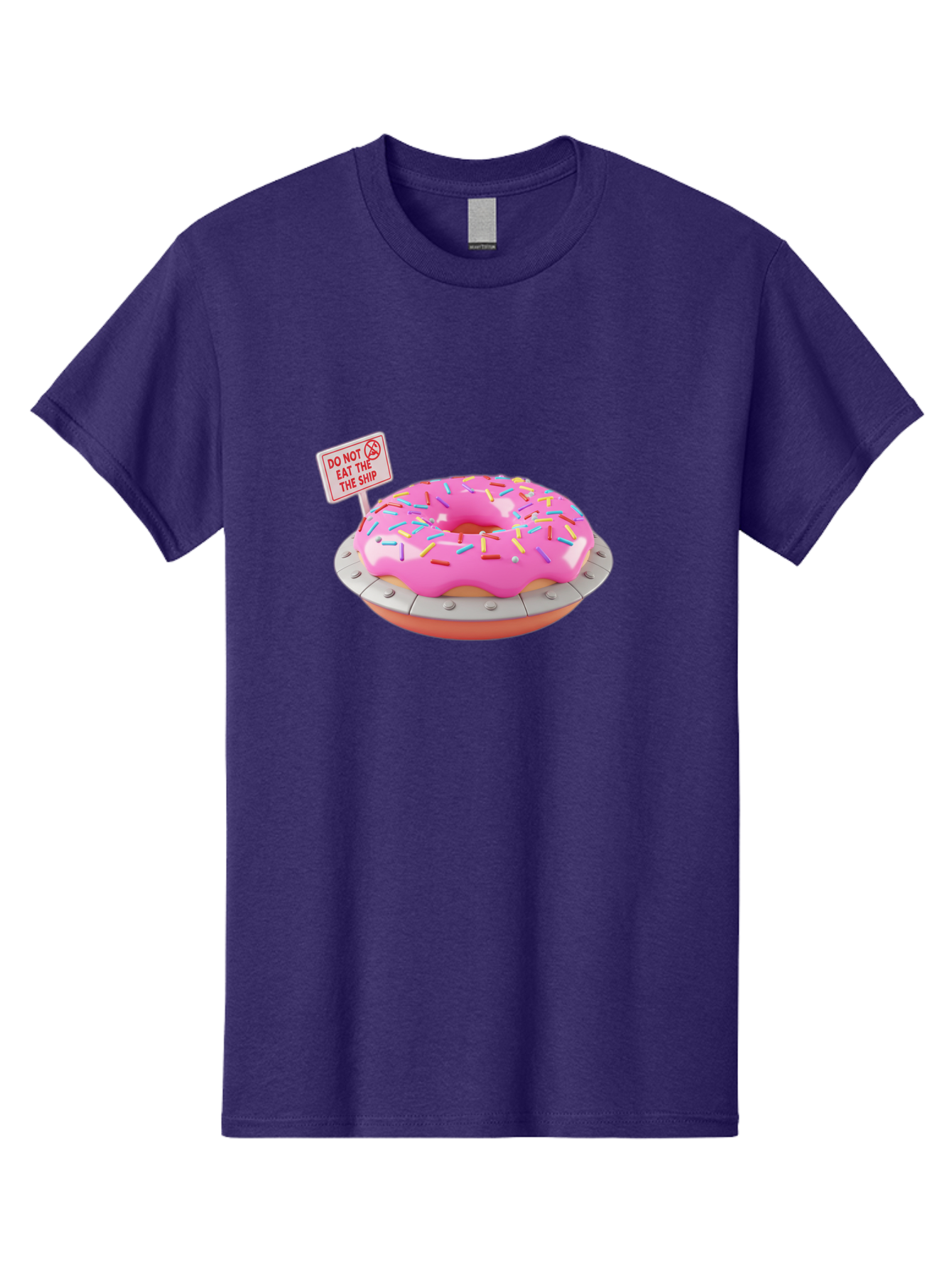 Do-Not-Eat-The-Ship-Donut Men'S Graphic Tee, 100% Cotton, Comfortable Casual Summer Wear, Machine Washable, Pink Donut With Sprinkles, Pastel Colors, Whimsical Humor, Funny Warning Sign, Playful Treat, Sweet Temptation, Pink Icing, Bab859