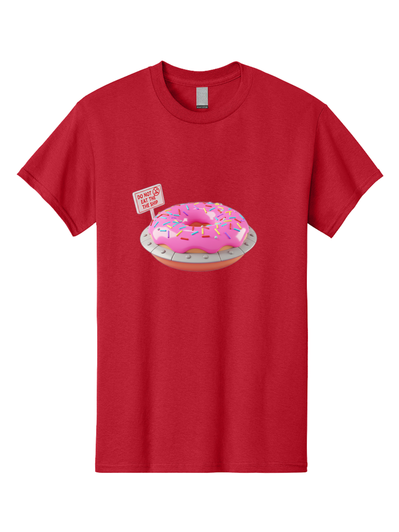 Do-Not-Eat-The-Ship-Donut Men'S Graphic Tee, 100% Cotton, Comfortable Casual Summer Wear, Machine Washable, Pink Donut With Sprinkles, Pastel Colors, Whimsical Humor, Funny Warning Sign, Playful Treat, Sweet Temptation, Pink Icing, Bab859