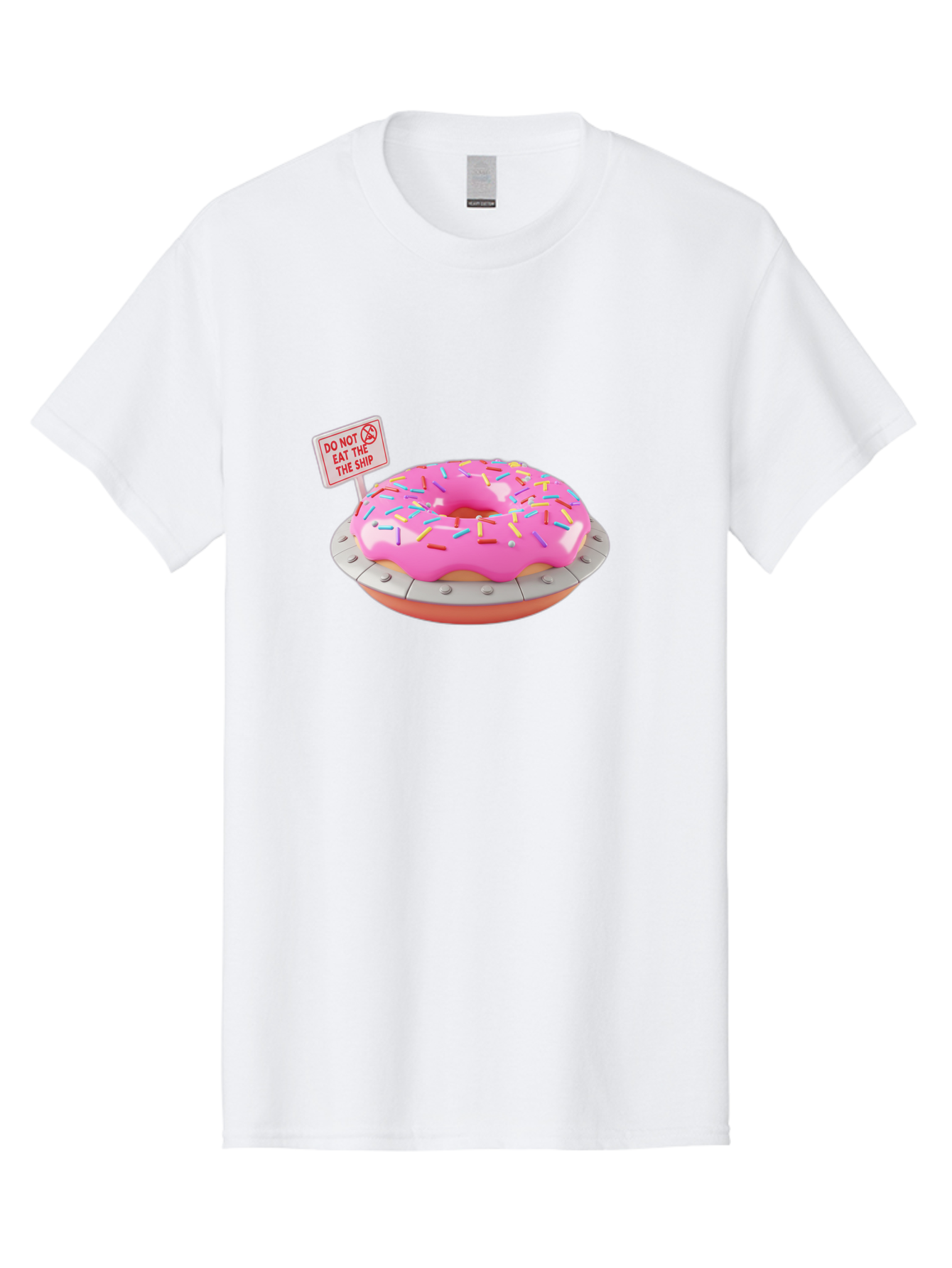 Do-Not-Eat-The-Ship-Donut Men'S Graphic Tee, 100% Cotton, Comfortable Casual Summer Wear, Machine Washable, Pink Donut With Sprinkles, Pastel Colors, Whimsical Humor, Funny Warning Sign, Playful Treat, Sweet Temptation, Pink Icing, Bab859