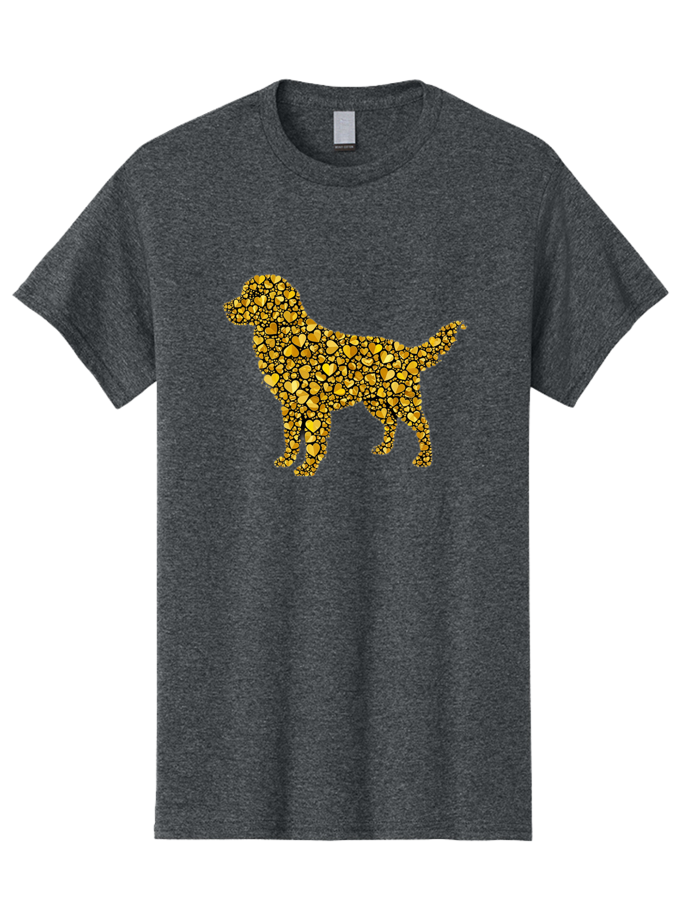Dog-Golden-Hearts Men'S Graphic Tee, 100% Cotton, Comfortable Casual Summer Wear, Machine Washable, Dog Silhouette, Golden Hearts, Black Outlines, Animal Design, Heart Pattern, Golden Hues, Dog Shape, Heart-Filled Dog Bab860