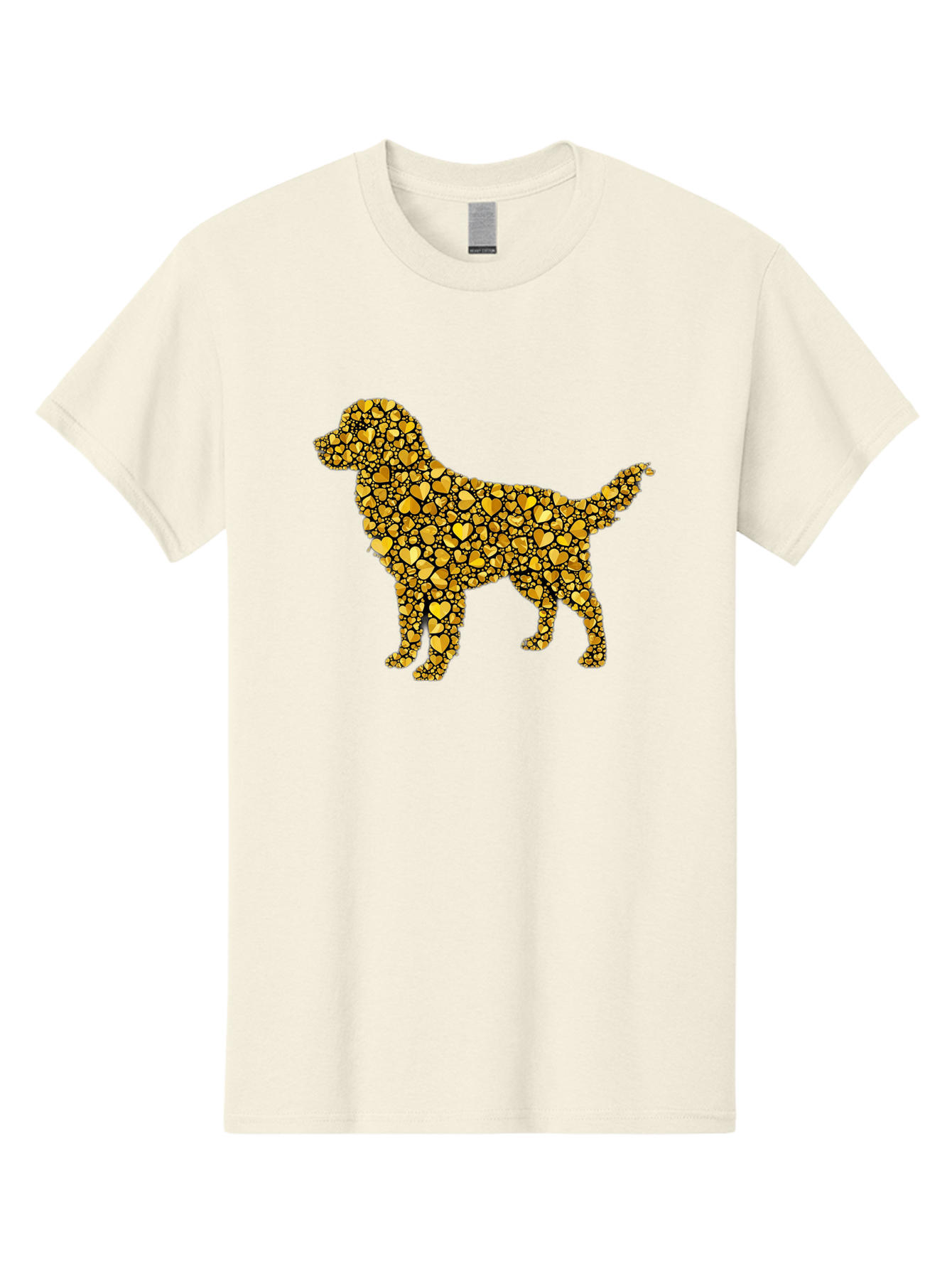 Dog-Golden-Hearts Men'S Graphic Tee, 100% Cotton, Comfortable Casual Summer Wear, Machine Washable, Dog Silhouette, Golden Hearts, Black Outlines, Animal Design, Heart Pattern, Golden Hues, Dog Shape, Heart-Filled Dog Bab860