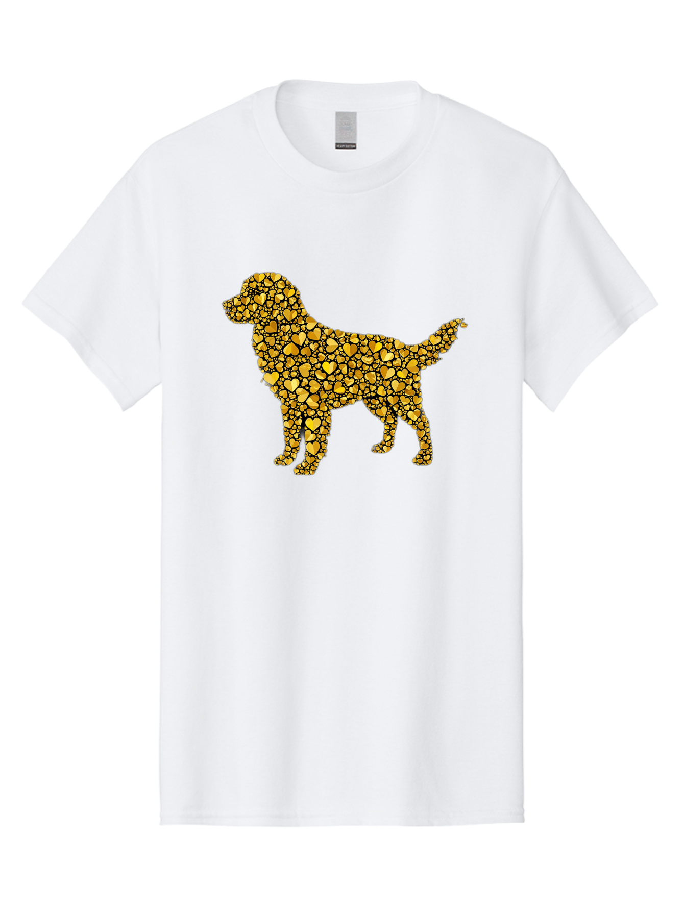 Dog-Golden-Hearts Men'S Graphic Tee, 100% Cotton, Comfortable Casual Summer Wear, Machine Washable, Dog Silhouette, Golden Hearts, Black Outlines, Animal Design, Heart Pattern, Golden Hues, Dog Shape, Heart-Filled Dog Bab860