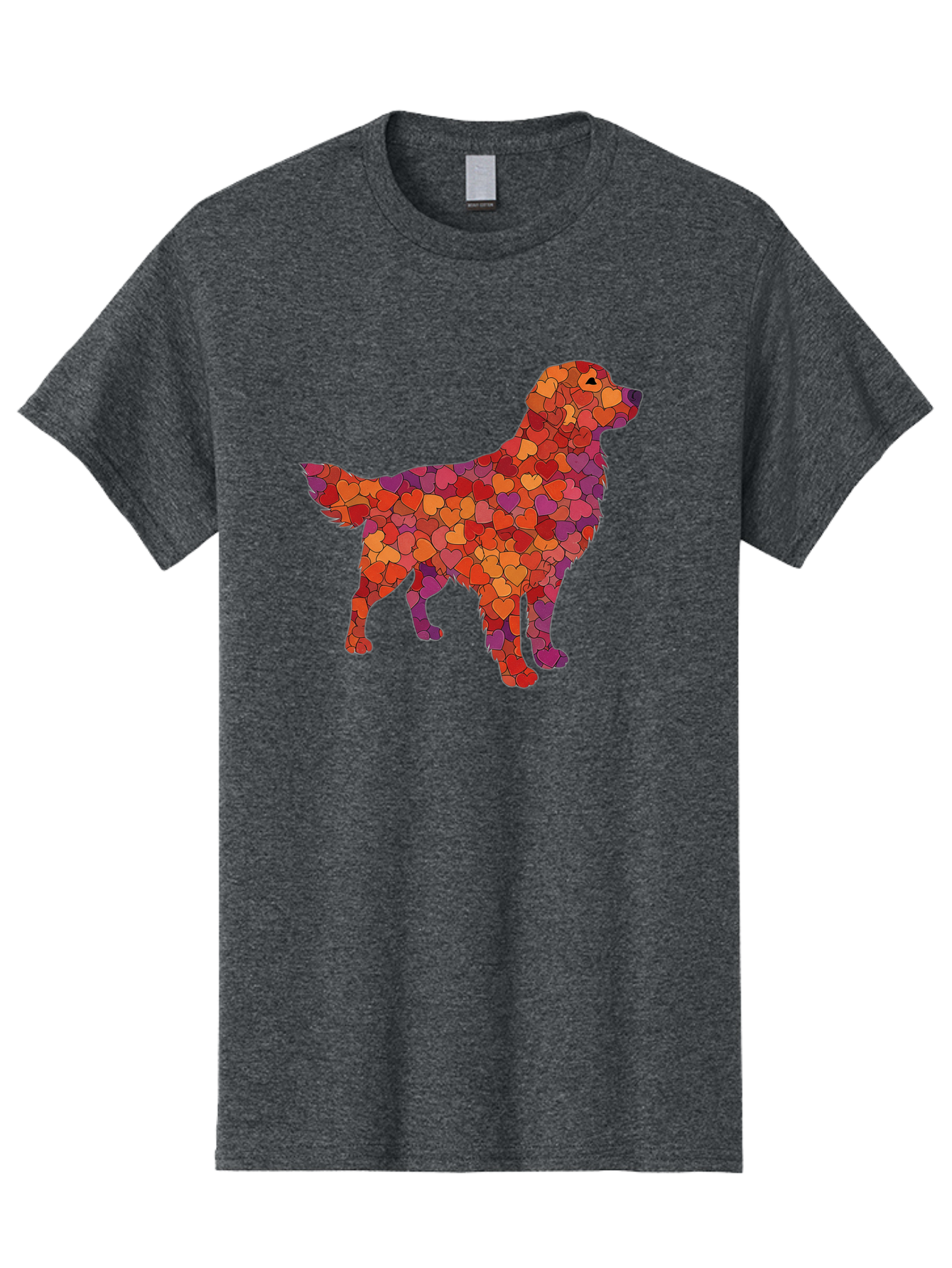 Dog-Mosaic Men'S Graphic Tee, 100% Cotton, Comfortable Casual Summer Wear, Machine Washable, Colorful Dog Silhouette, Heart-Shaped Mosaic, Orange, Red, Purple Hues, Abstract Dog Art, Vibrant Dog Design, Mosaic Art, Heart Pattern, Bab862