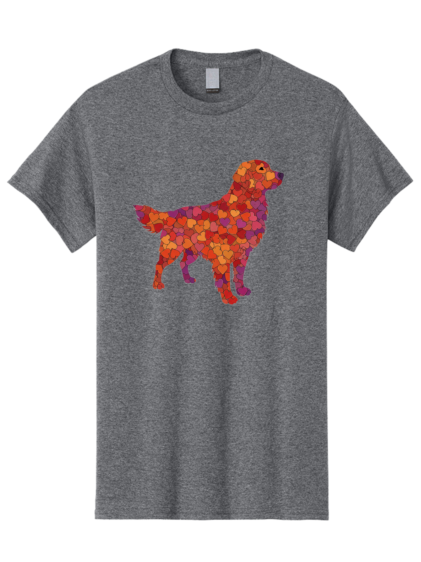 Dog-Mosaic Men'S Graphic Tee, 100% Cotton, Comfortable Casual Summer Wear, Machine Washable, Colorful Dog Silhouette, Heart-Shaped Mosaic, Orange, Red, Purple Hues, Abstract Dog Art, Vibrant Dog Design, Mosaic Art, Heart Pattern, Bab862