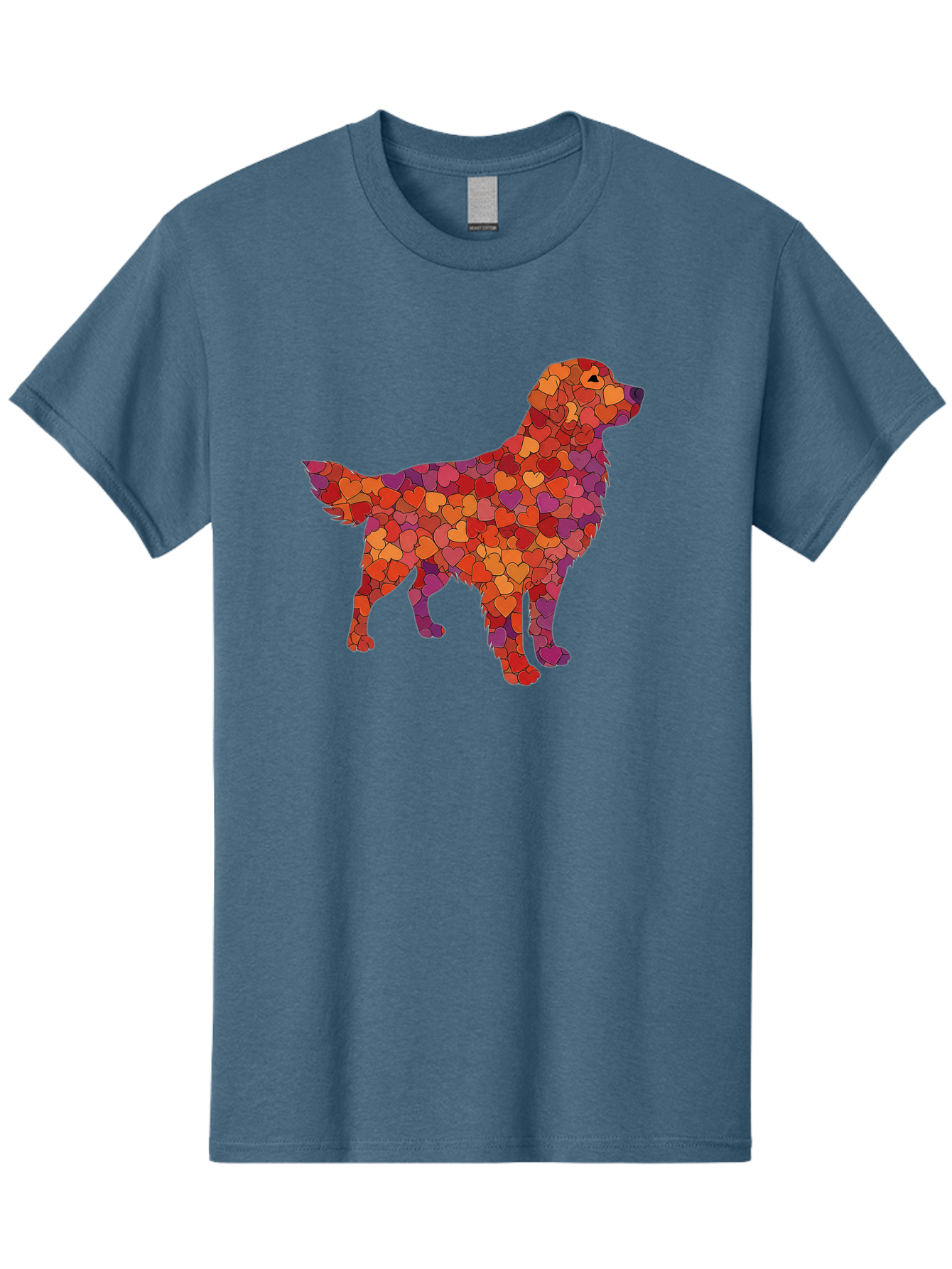 Dog-Mosaic Men'S Graphic Tee, 100% Cotton, Comfortable Casual Summer Wear, Machine Washable, Colorful Dog Silhouette, Heart-Shaped Mosaic, Orange, Red, Purple Hues, Abstract Dog Art, Vibrant Dog Design, Mosaic Art, Heart Pattern, Bab862