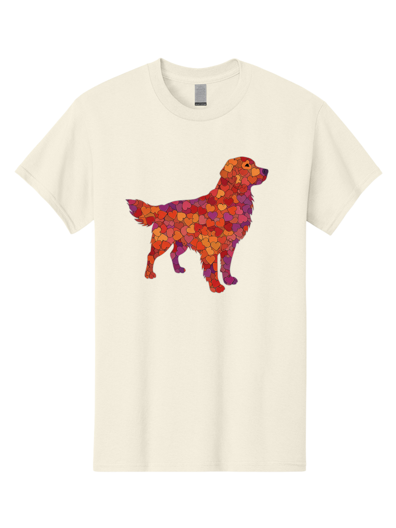 Dog-Mosaic Men'S Graphic Tee, 100% Cotton, Comfortable Casual Summer Wear, Machine Washable, Colorful Dog Silhouette, Heart-Shaped Mosaic, Orange, Red, Purple Hues, Abstract Dog Art, Vibrant Dog Design, Mosaic Art, Heart Pattern, Bab862