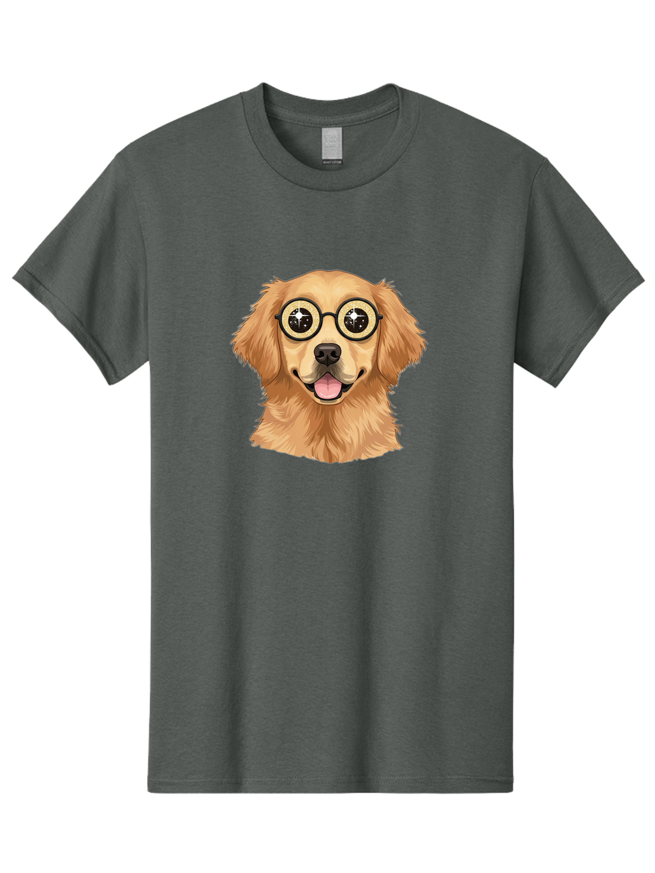 Dog-Wearing-Glasses Men'S Graphic Tee, 100% Cotton, Comfortable Casual Summer Wear, Machine Washable, Cartoon Dog, Golden Retriever, Eyeglasses, Smiling Dog, Happy Animal, Playful Puppy, Dog Portrait, Funny Dog, Dog With Glasses, Bab863