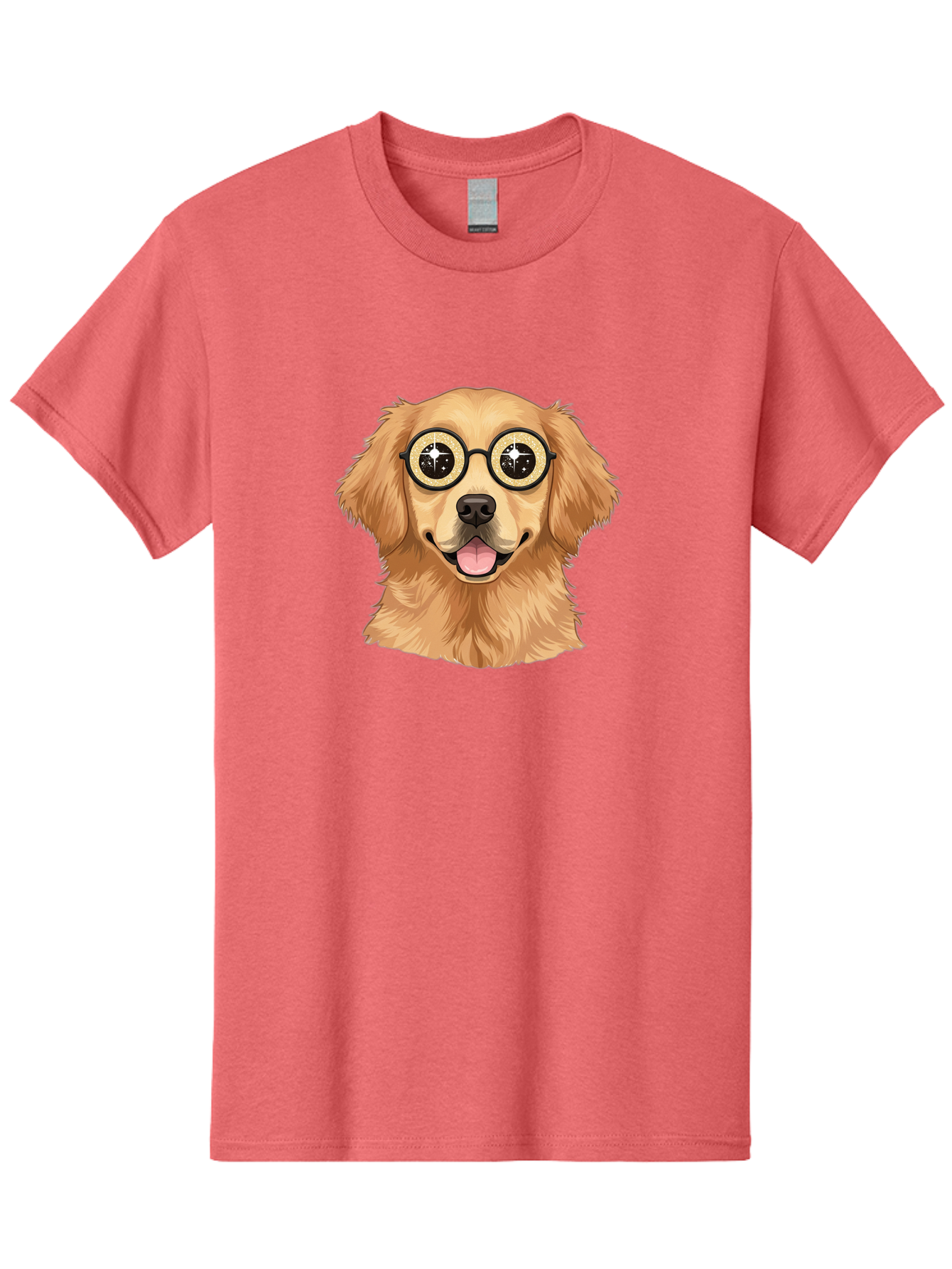 Dog-Wearing-Glasses Men'S Graphic Tee, 100% Cotton, Comfortable Casual Summer Wear, Machine Washable, Cartoon Dog, Golden Retriever, Eyeglasses, Smiling Dog, Happy Animal, Playful Puppy, Dog Portrait, Funny Dog, Dog With Glasses, Bab863