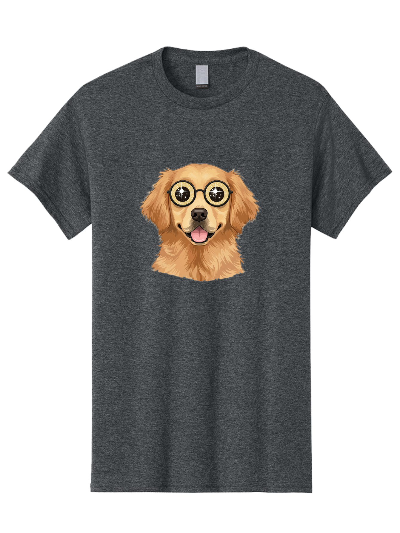 Dog-Wearing-Glasses Men'S Graphic Tee, 100% Cotton, Comfortable Casual Summer Wear, Machine Washable, Cartoon Dog, Golden Retriever, Eyeglasses, Smiling Dog, Happy Animal, Playful Puppy, Dog Portrait, Funny Dog, Dog With Glasses, Bab863
