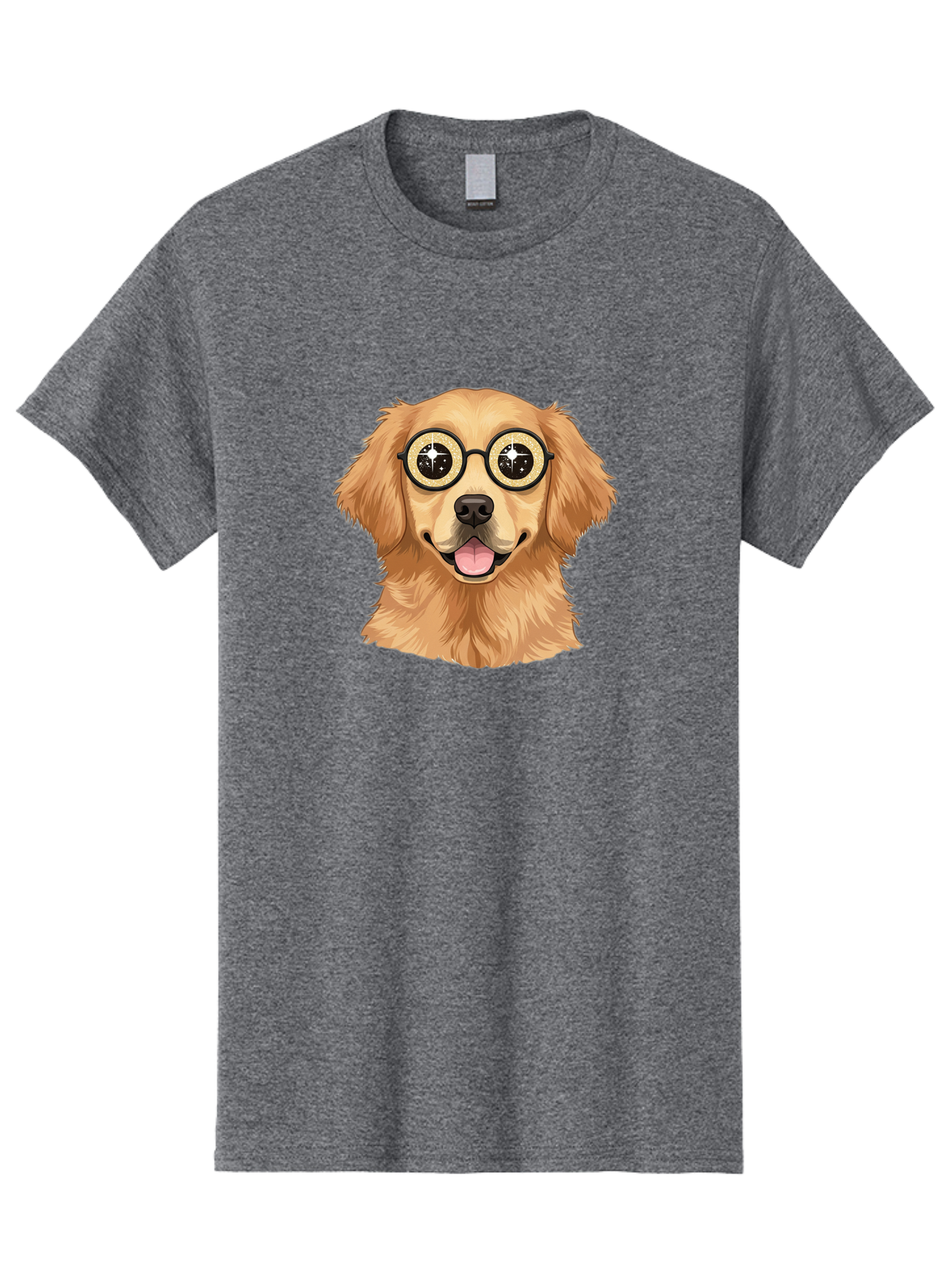 Dog-Wearing-Glasses Men'S Graphic Tee, 100% Cotton, Comfortable Casual Summer Wear, Machine Washable, Cartoon Dog, Golden Retriever, Eyeglasses, Smiling Dog, Happy Animal, Playful Puppy, Dog Portrait, Funny Dog, Dog With Glasses, Bab863