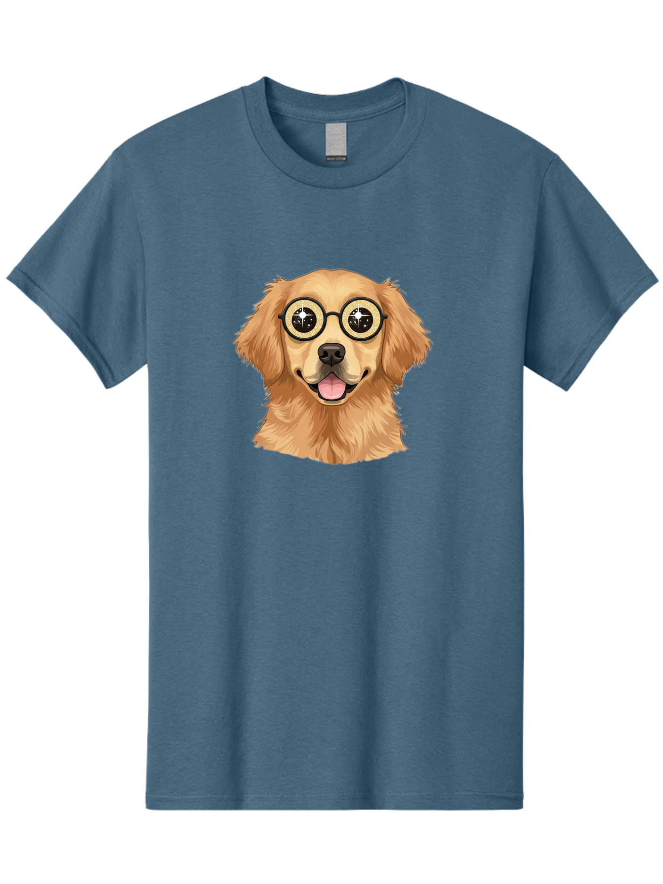 Dog-Wearing-Glasses Men'S Graphic Tee, 100% Cotton, Comfortable Casual Summer Wear, Machine Washable, Cartoon Dog, Golden Retriever, Eyeglasses, Smiling Dog, Happy Animal, Playful Puppy, Dog Portrait, Funny Dog, Dog With Glasses, Bab863