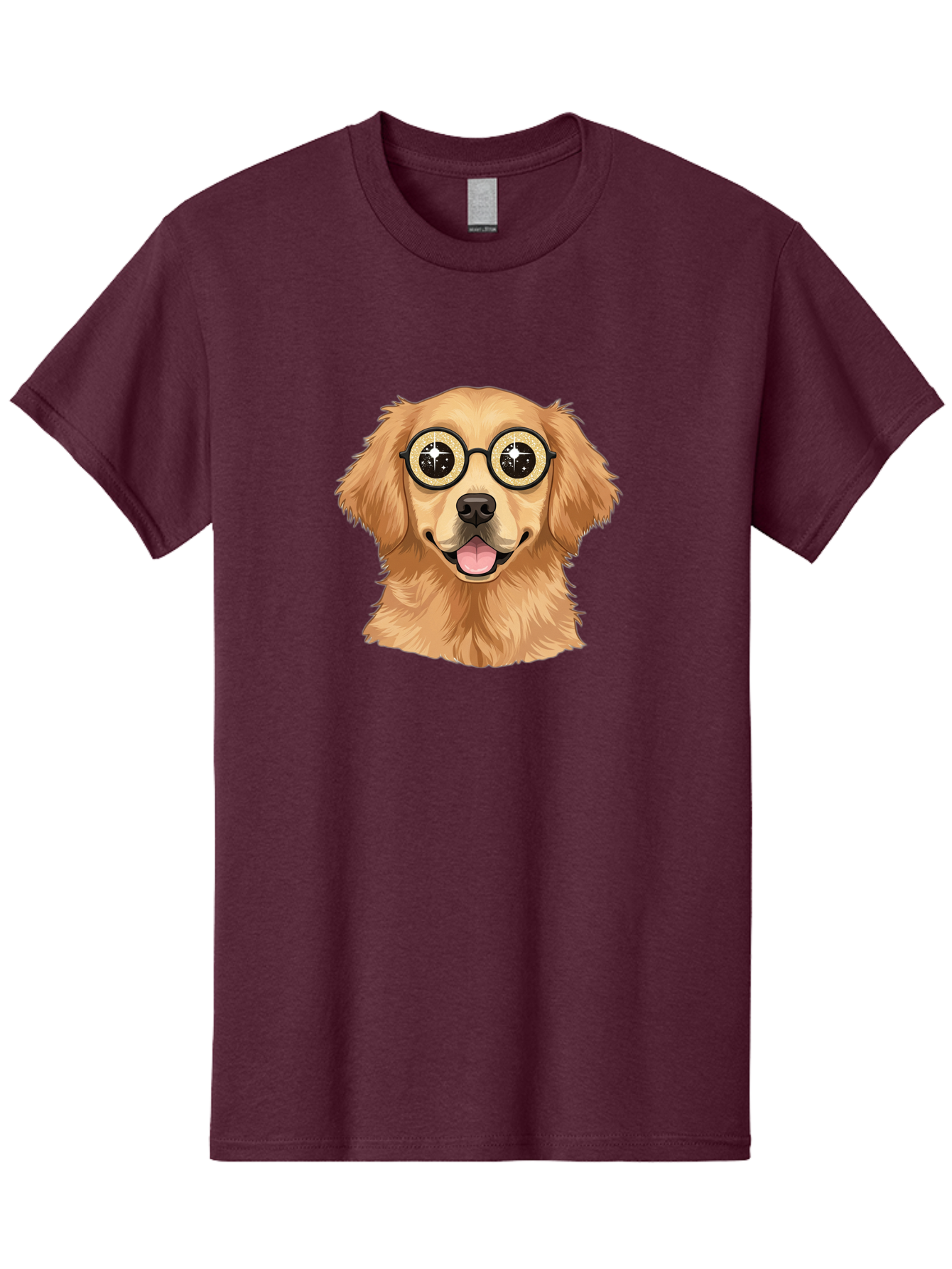 Dog-Wearing-Glasses Men'S Graphic Tee, 100% Cotton, Comfortable Casual Summer Wear, Machine Washable, Cartoon Dog, Golden Retriever, Eyeglasses, Smiling Dog, Happy Animal, Playful Puppy, Dog Portrait, Funny Dog, Dog With Glasses, Bab863