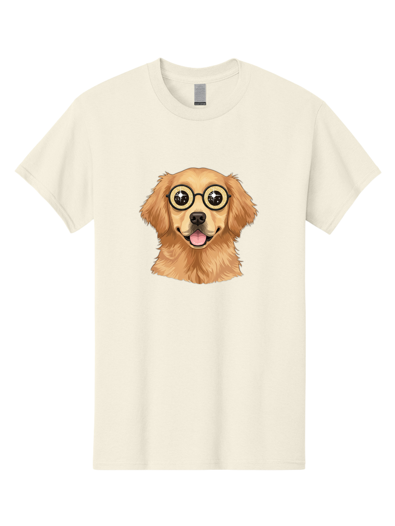Dog-Wearing-Glasses Men'S Graphic Tee, 100% Cotton, Comfortable Casual Summer Wear, Machine Washable, Cartoon Dog, Golden Retriever, Eyeglasses, Smiling Dog, Happy Animal, Playful Puppy, Dog Portrait, Funny Dog, Dog With Glasses, Bab863