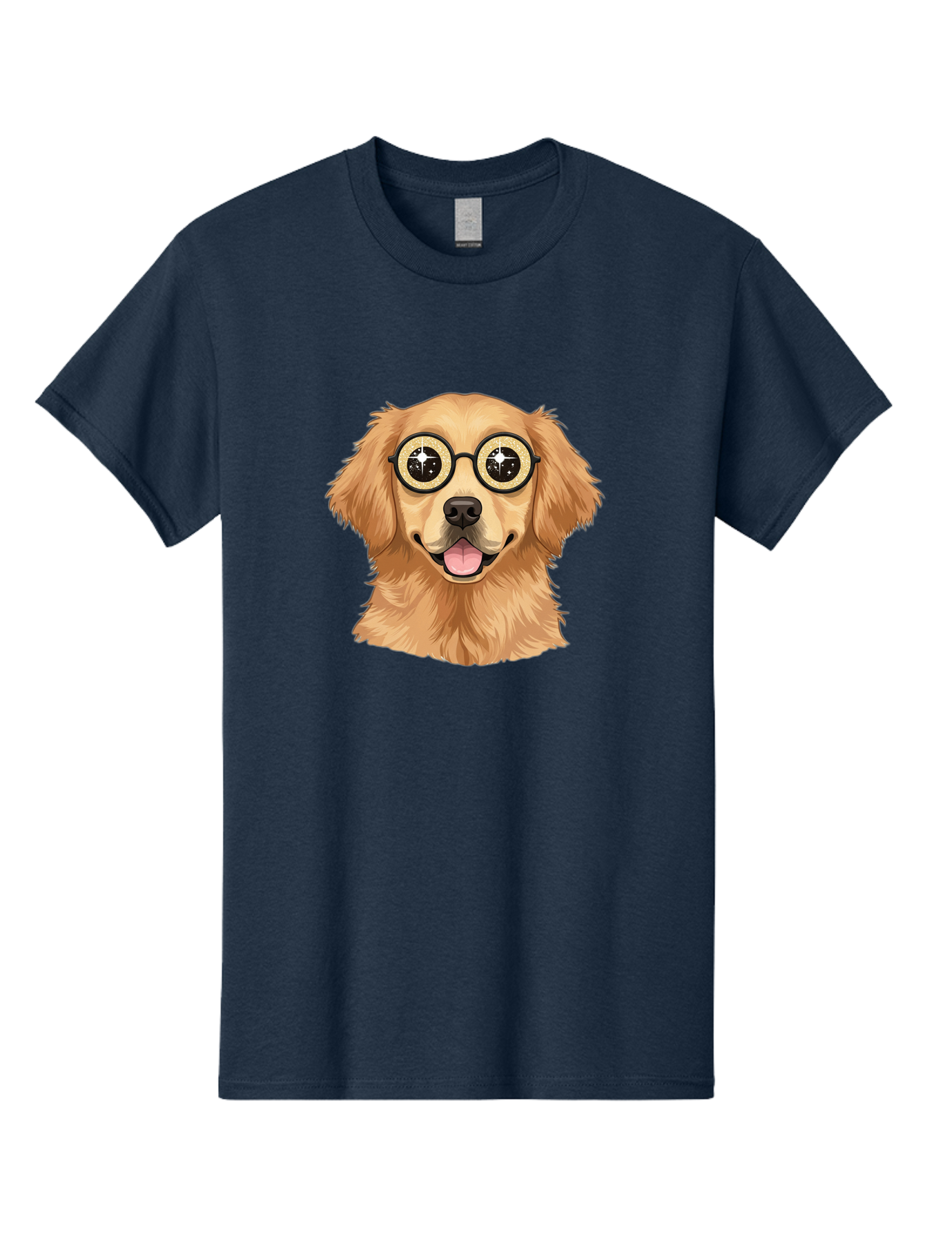 Dog-Wearing-Glasses Men'S Graphic Tee, 100% Cotton, Comfortable Casual Summer Wear, Machine Washable, Cartoon Dog, Golden Retriever, Eyeglasses, Smiling Dog, Happy Animal, Playful Puppy, Dog Portrait, Funny Dog, Dog With Glasses, Bab863