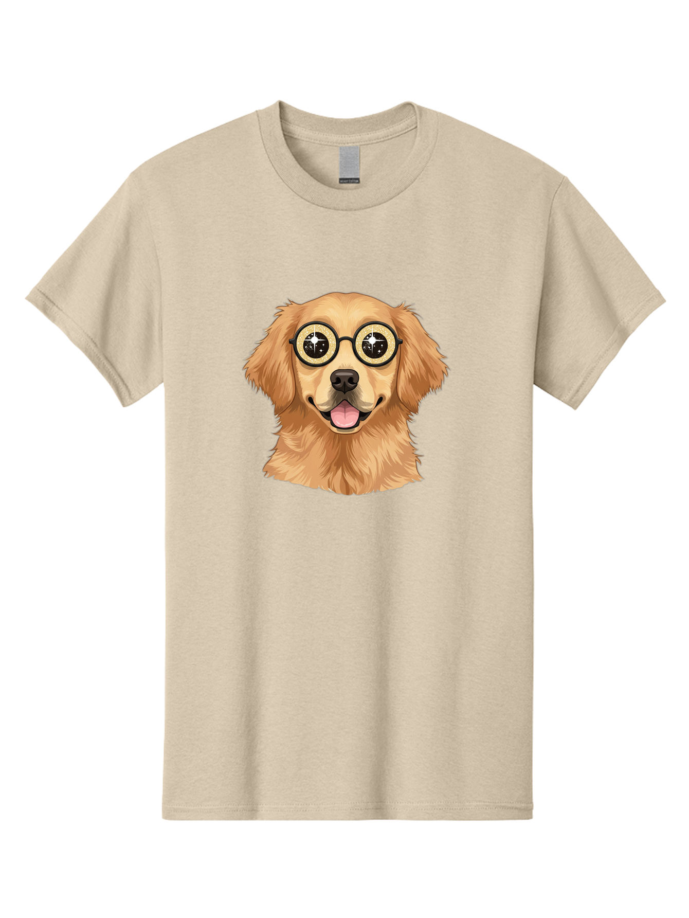 Dog-Wearing-Glasses Men'S Graphic Tee, 100% Cotton, Comfortable Casual Summer Wear, Machine Washable, Cartoon Dog, Golden Retriever, Eyeglasses, Smiling Dog, Happy Animal, Playful Puppy, Dog Portrait, Funny Dog, Dog With Glasses, Bab863