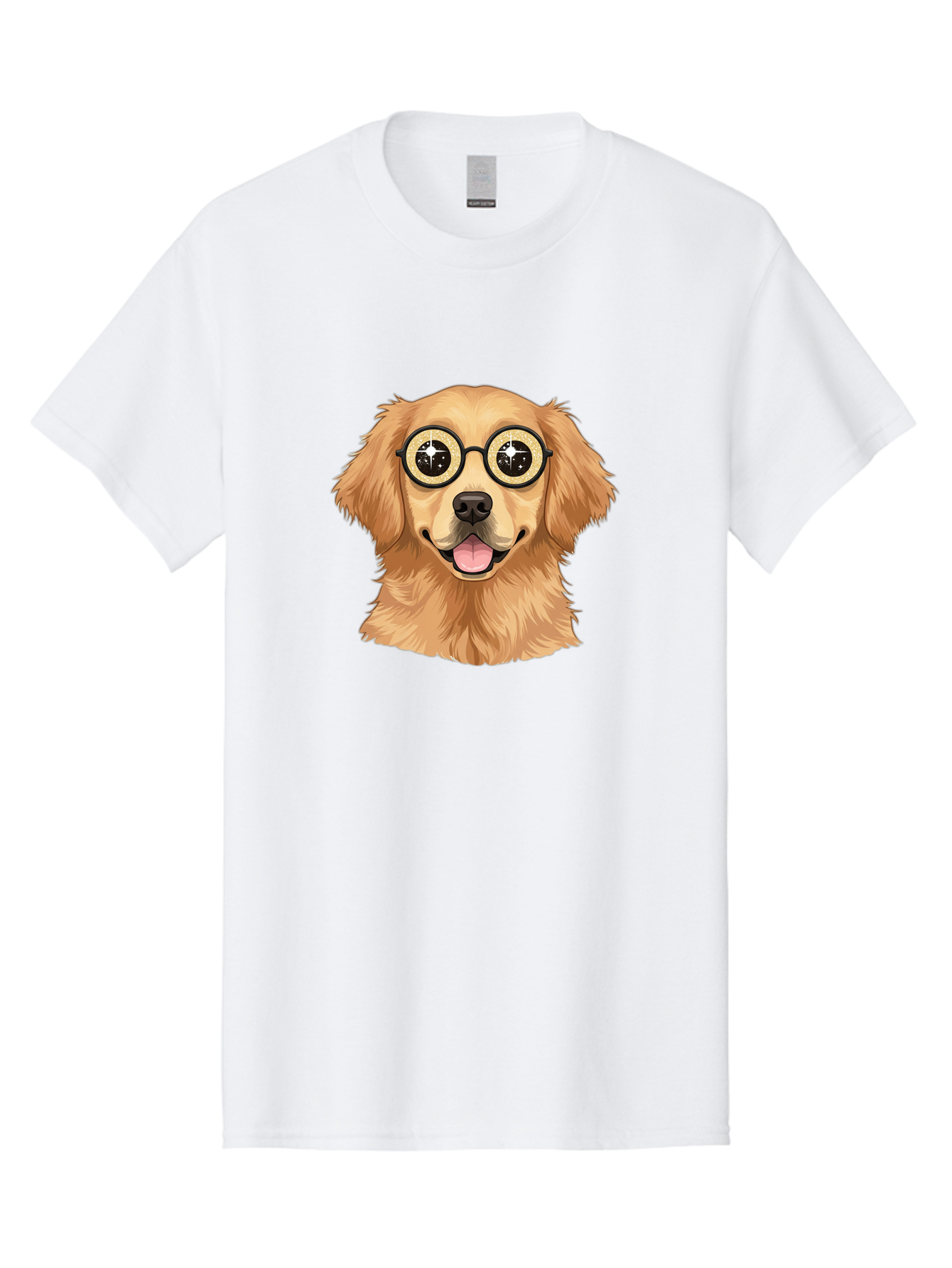 Dog-Wearing-Glasses Men'S Graphic Tee, 100% Cotton, Comfortable Casual Summer Wear, Machine Washable, Cartoon Dog, Golden Retriever, Eyeglasses, Smiling Dog, Happy Animal, Playful Puppy, Dog Portrait, Funny Dog, Dog With Glasses, Bab863