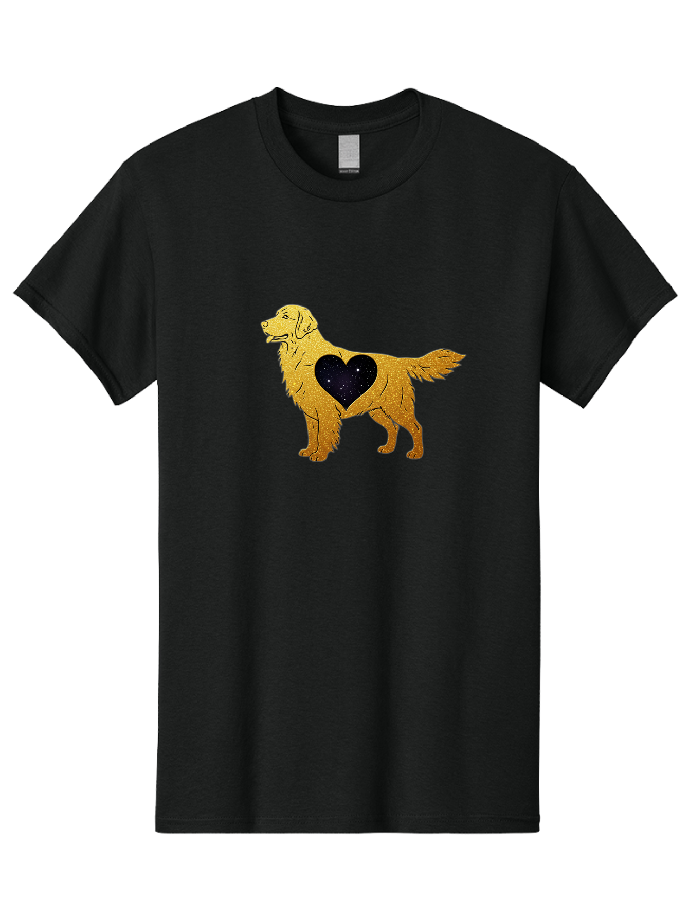 Dog-With-Galaxy-Heart Men'S Graphic Tee, 100% Cotton, Comfortable Casual Summer Wear, Machine Washable, Golden Retriever Illustration, Galaxy Heart, Starry Night, Dog Love, Furry Friend, Stylized Artwork, Canine Charm, Celestial Theme, Bab864