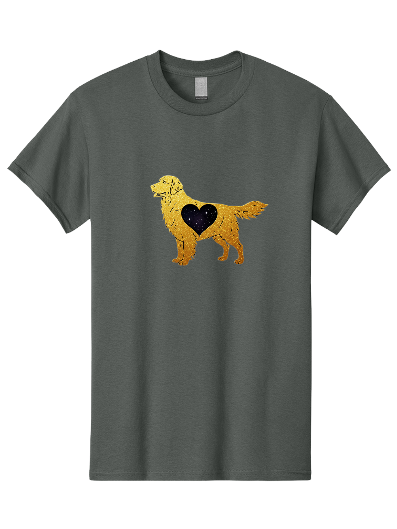 Dog-With-Galaxy-Heart Men'S Graphic Tee, 100% Cotton, Comfortable Casual Summer Wear, Machine Washable, Golden Retriever Illustration, Galaxy Heart, Starry Night, Dog Love, Furry Friend, Stylized Artwork, Canine Charm, Celestial Theme, Bab864