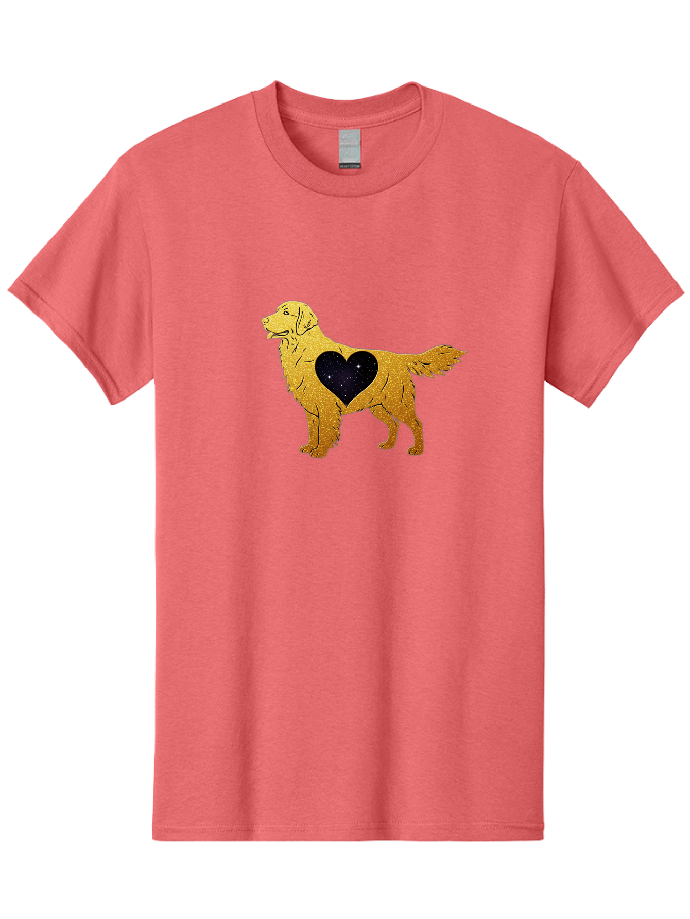Dog-With-Galaxy-Heart Men'S Graphic Tee, 100% Cotton, Comfortable Casual Summer Wear, Machine Washable, Golden Retriever Illustration, Galaxy Heart, Starry Night, Dog Love, Furry Friend, Stylized Artwork, Canine Charm, Celestial Theme, Bab864