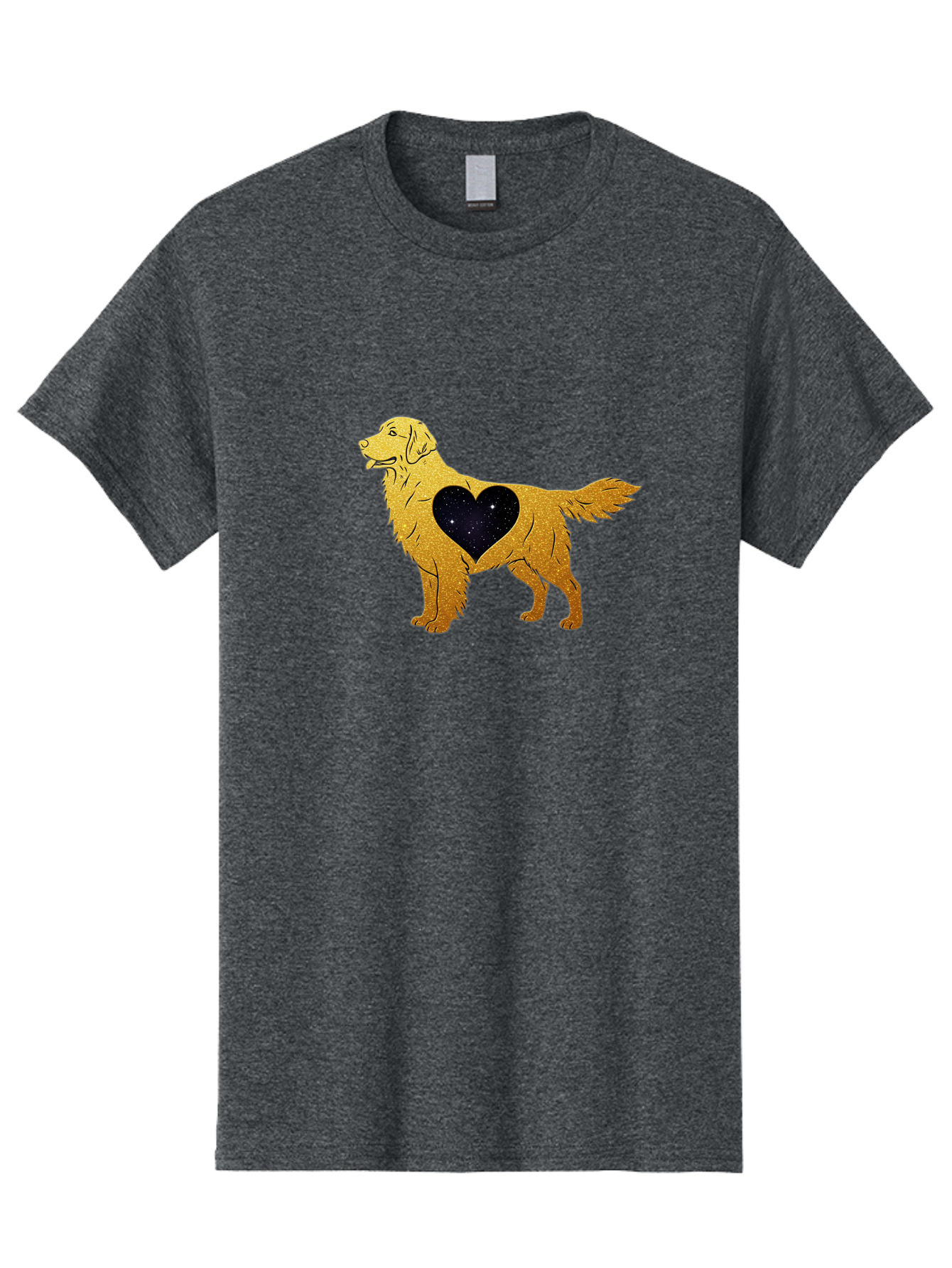 Dog-With-Galaxy-Heart Men'S Graphic Tee, 100% Cotton, Comfortable Casual Summer Wear, Machine Washable, Golden Retriever Illustration, Galaxy Heart, Starry Night, Dog Love, Furry Friend, Stylized Artwork, Canine Charm, Celestial Theme, Bab864