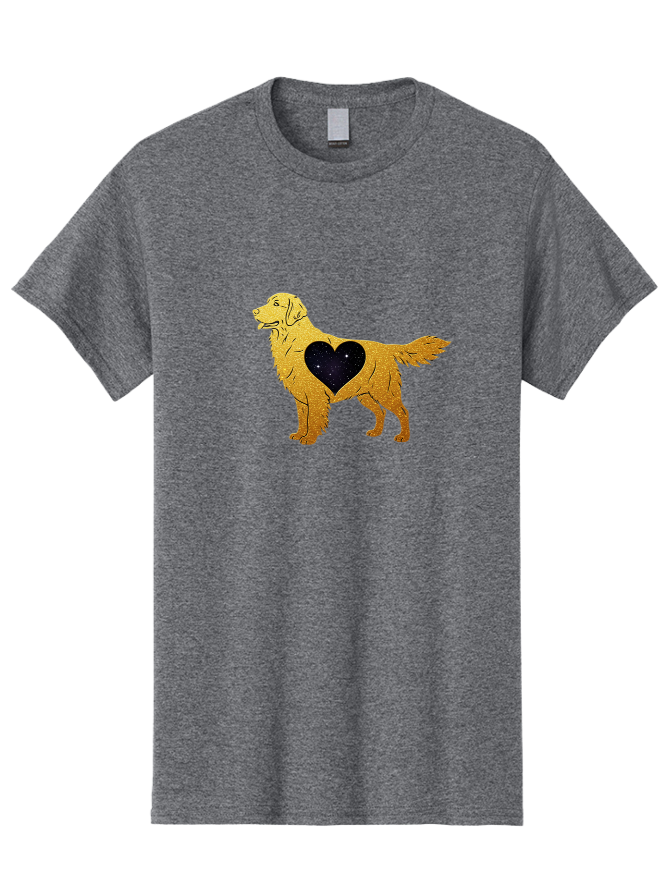 Dog-With-Galaxy-Heart Men'S Graphic Tee, 100% Cotton, Comfortable Casual Summer Wear, Machine Washable, Golden Retriever Illustration, Galaxy Heart, Starry Night, Dog Love, Furry Friend, Stylized Artwork, Canine Charm, Celestial Theme, Bab864