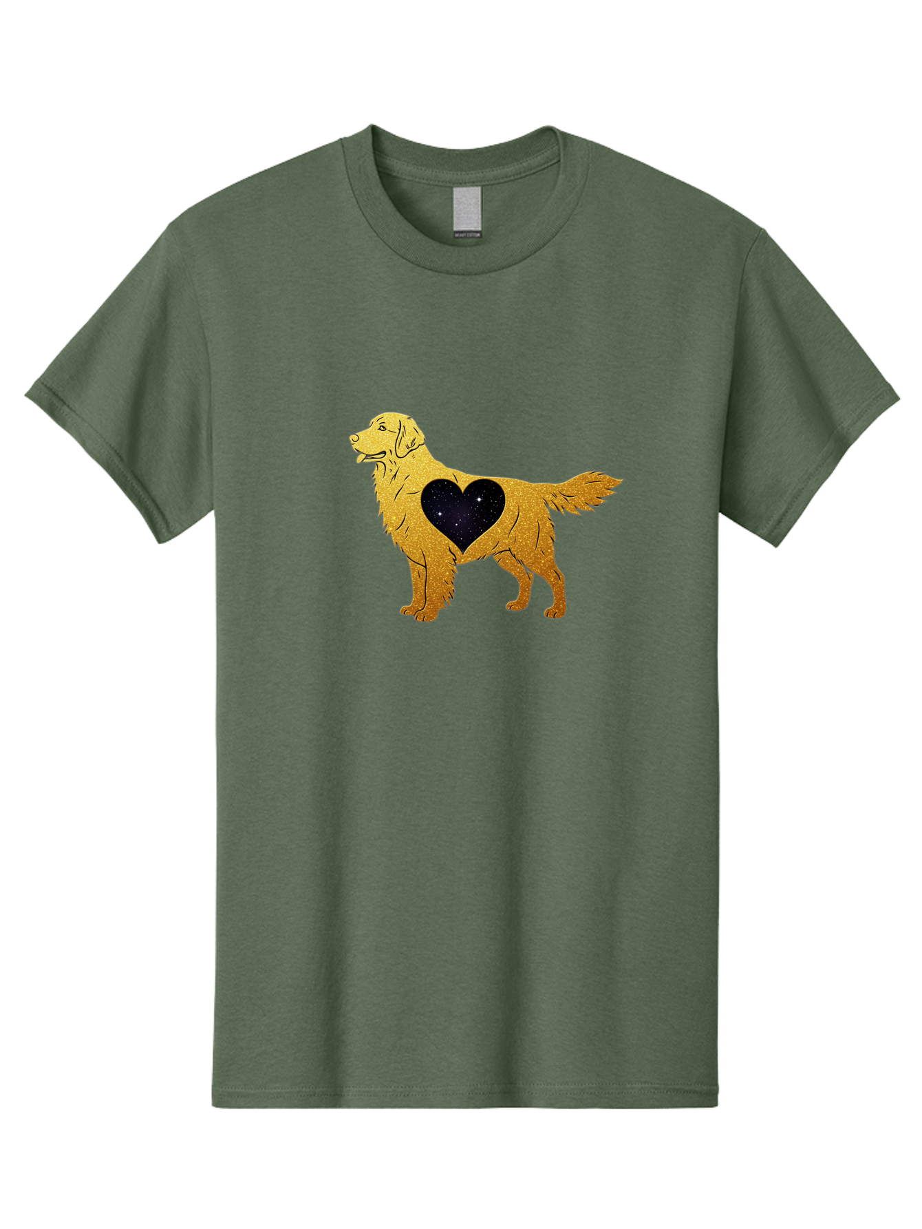 Dog-With-Galaxy-Heart Men'S Graphic Tee, 100% Cotton, Comfortable Casual Summer Wear, Machine Washable, Golden Retriever Illustration, Galaxy Heart, Starry Night, Dog Love, Furry Friend, Stylized Artwork, Canine Charm, Celestial Theme, Bab864