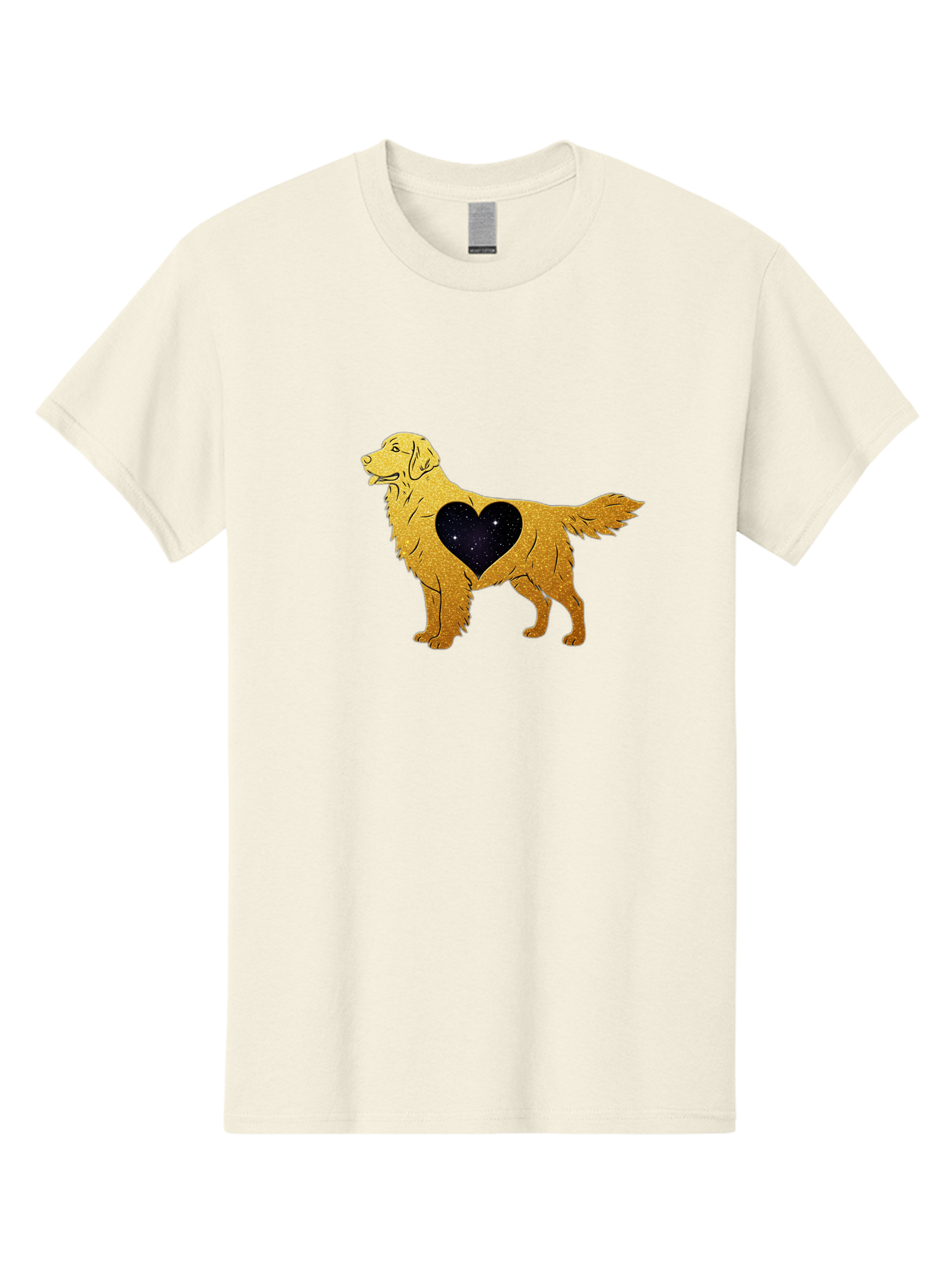 Dog-With-Galaxy-Heart Men'S Graphic Tee, 100% Cotton, Comfortable Casual Summer Wear, Machine Washable, Golden Retriever Illustration, Galaxy Heart, Starry Night, Dog Love, Furry Friend, Stylized Artwork, Canine Charm, Celestial Theme, Bab864