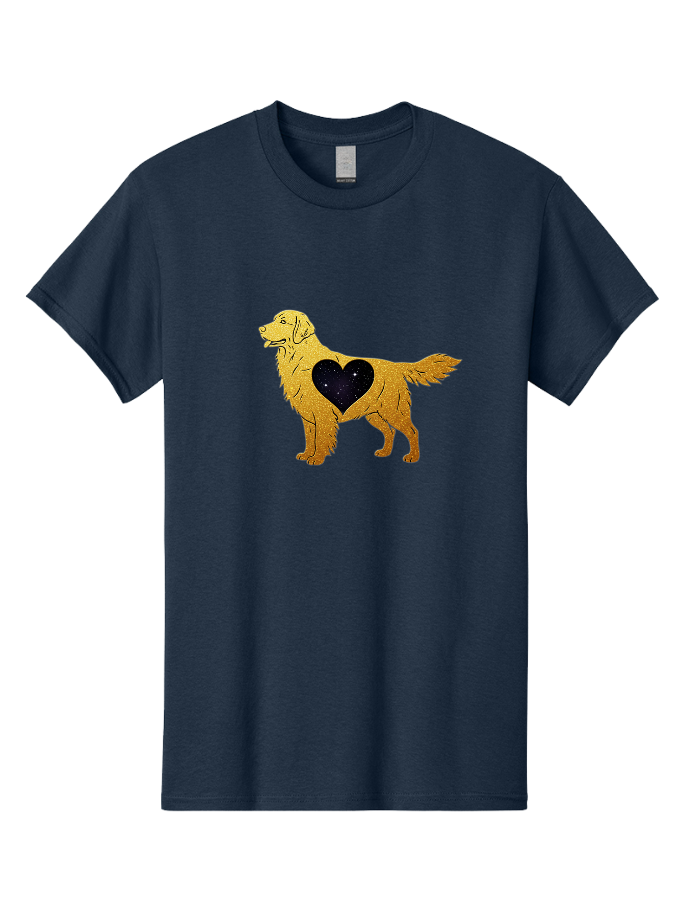 Dog-With-Galaxy-Heart Men'S Graphic Tee, 100% Cotton, Comfortable Casual Summer Wear, Machine Washable, Golden Retriever Illustration, Galaxy Heart, Starry Night, Dog Love, Furry Friend, Stylized Artwork, Canine Charm, Celestial Theme, Bab864