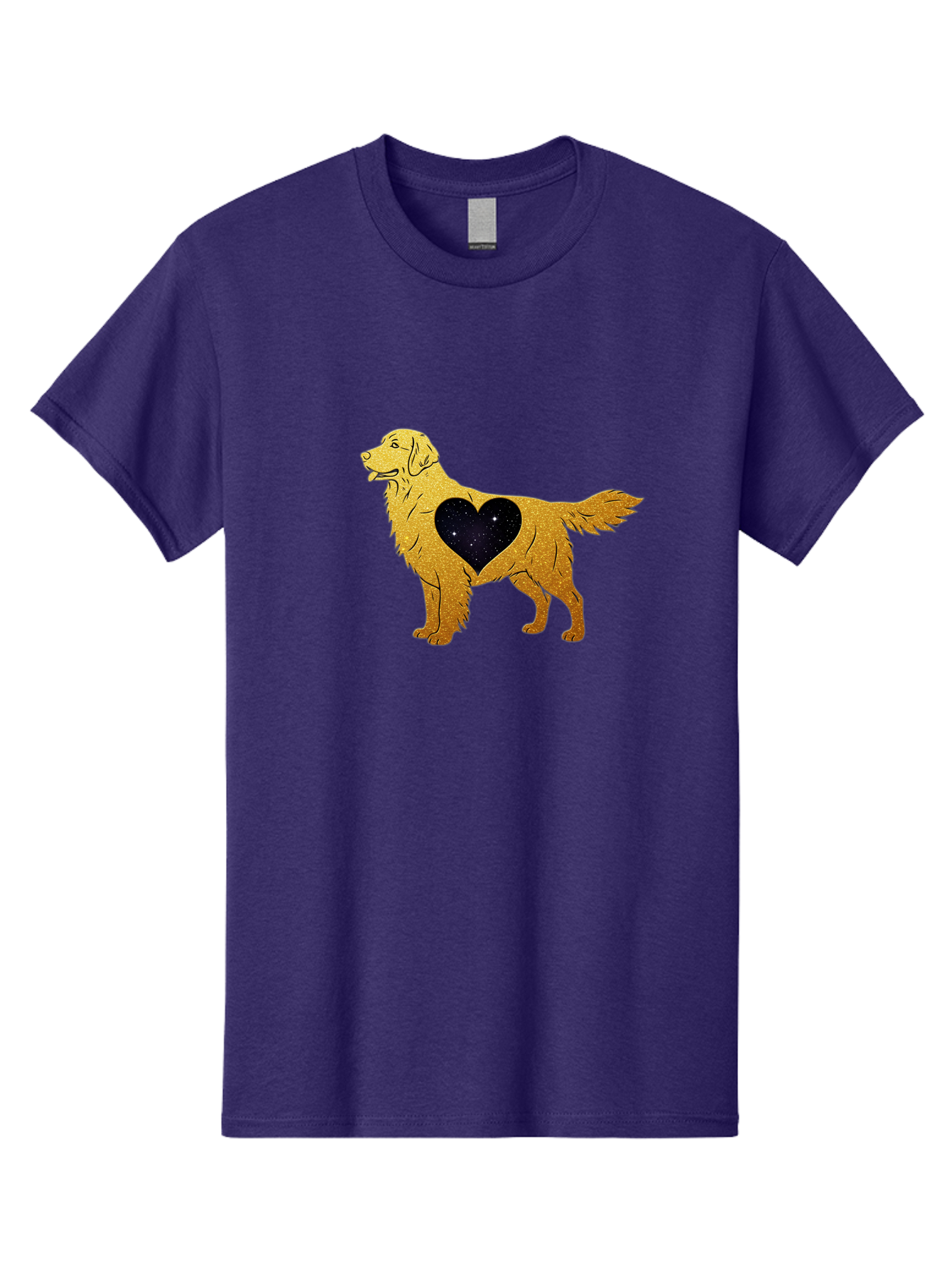 Dog-With-Galaxy-Heart Men'S Graphic Tee, 100% Cotton, Comfortable Casual Summer Wear, Machine Washable, Golden Retriever Illustration, Galaxy Heart, Starry Night, Dog Love, Furry Friend, Stylized Artwork, Canine Charm, Celestial Theme, Bab864