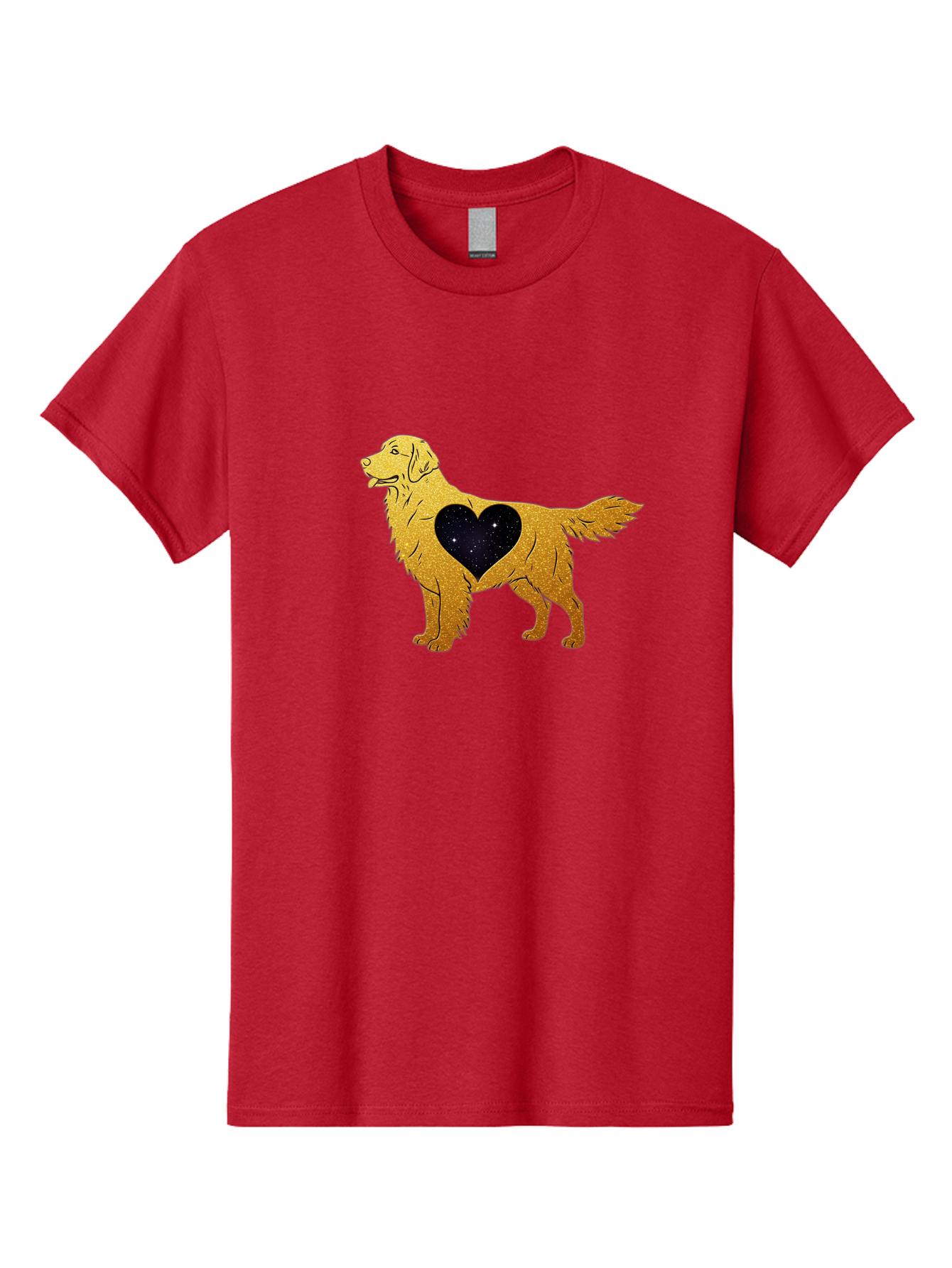 Dog-With-Galaxy-Heart Men'S Graphic Tee, 100% Cotton, Comfortable Casual Summer Wear, Machine Washable, Golden Retriever Illustration, Galaxy Heart, Starry Night, Dog Love, Furry Friend, Stylized Artwork, Canine Charm, Celestial Theme, Bab864