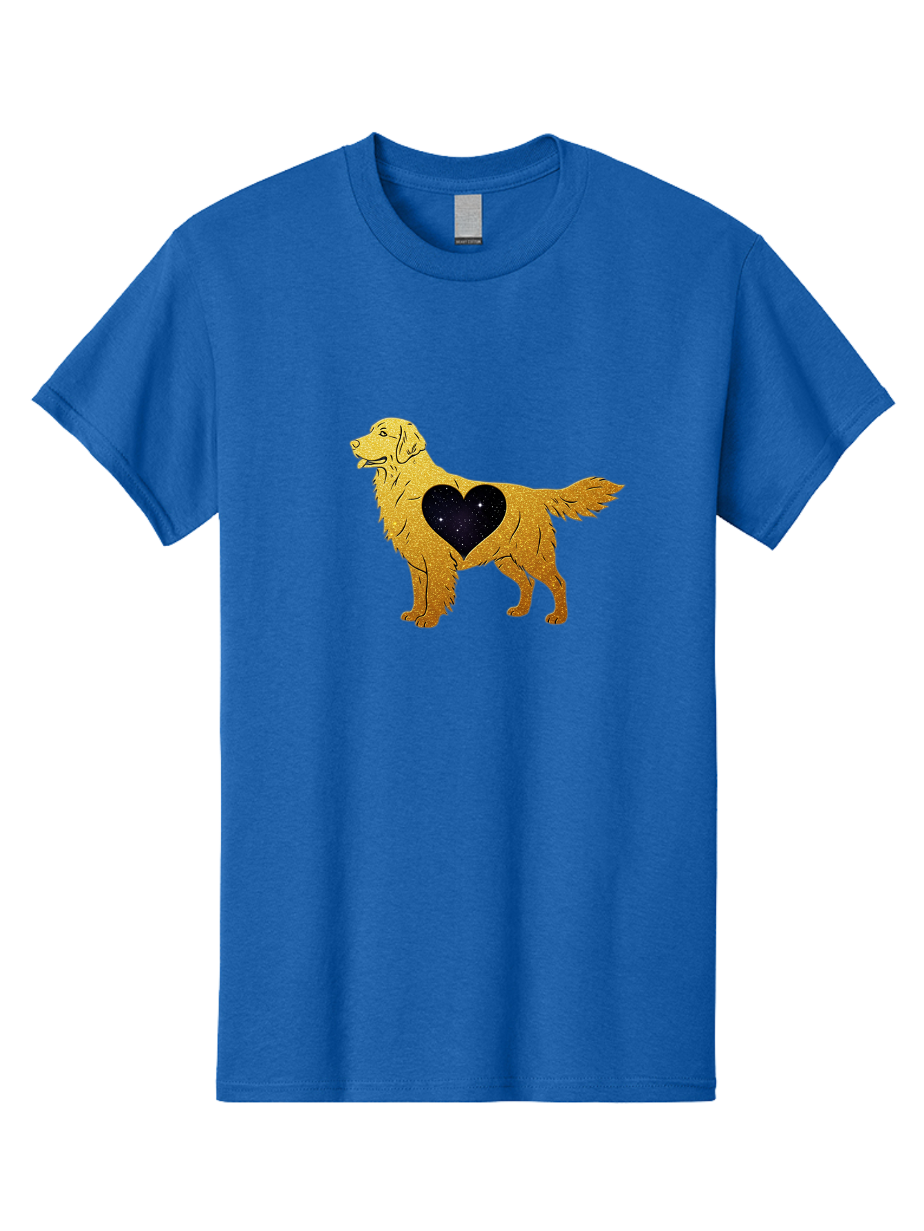 Dog-With-Galaxy-Heart Men'S Graphic Tee, 100% Cotton, Comfortable Casual Summer Wear, Machine Washable, Golden Retriever Illustration, Galaxy Heart, Starry Night, Dog Love, Furry Friend, Stylized Artwork, Canine Charm, Celestial Theme, Bab864