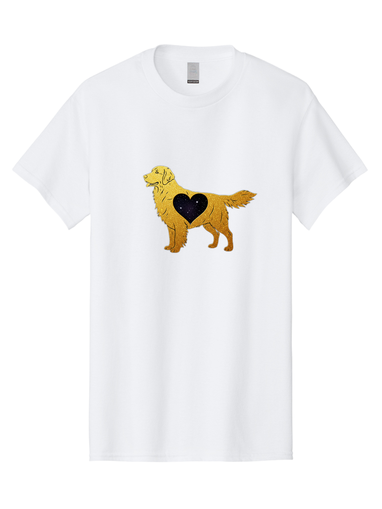 Dog-With-Galaxy-Heart Men'S Graphic Tee, 100% Cotton, Comfortable Casual Summer Wear, Machine Washable, Golden Retriever Illustration, Galaxy Heart, Starry Night, Dog Love, Furry Friend, Stylized Artwork, Canine Charm, Celestial Theme, Bab864
