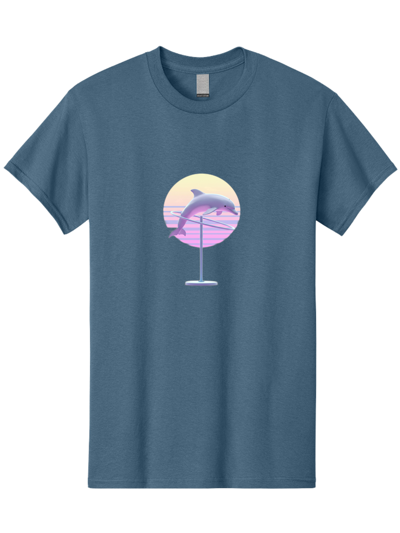 Dolphin-Spin-Art Men'S Graphic Tee, 100% Cotton, Comfortable Casual Summer Wear, Machine Washable, Dolphin Leaping, Ocean Scenery, Pastel Colors, Abstract Art, Surrealism, 3D Illustration, Creative Design, Modern Artwork, Minimalist Style, Bab866