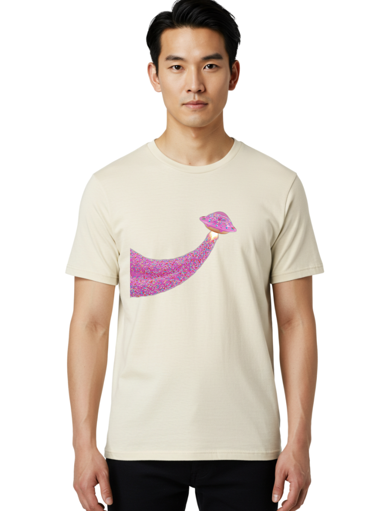 Donut-Banana Men'S Graphic Tee, 100% Cotton, Comfortable Casual Summer Wear, Machine Washable, Donut Topped Banana, Sprinkles On Banana, Sweet Treats, Colorful Dessert, Whimsical Design, Fun Illustration, Pastel Colors, Playful Art, Bab867