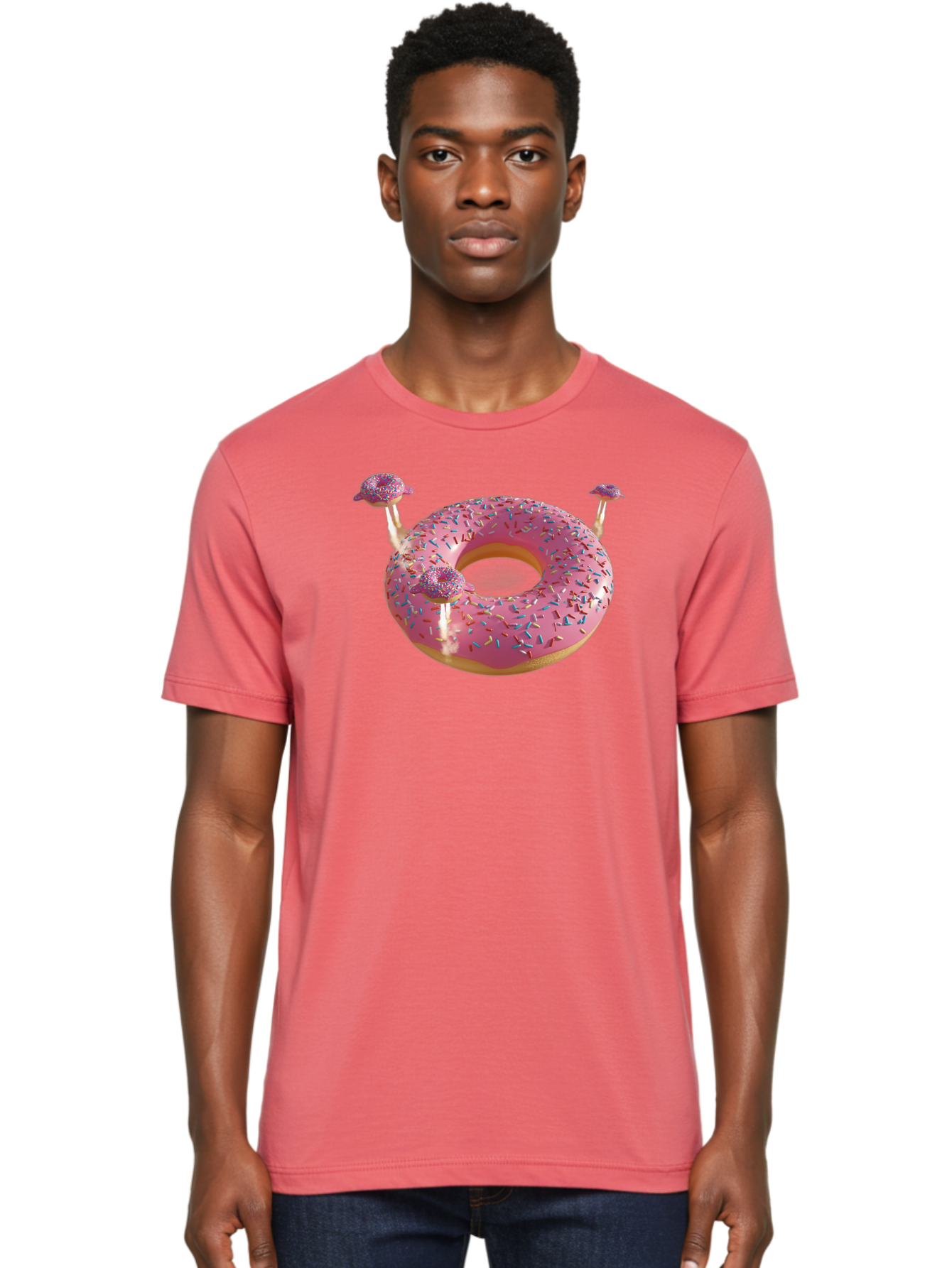 Donut-Pool-Float Men'S Graphic Tee, 100% Cotton, Comfortable Casual Summer Wear, Machine Washable, Pink Donut With Sprinkles, Donut Pool Float, Summer Vibes, Pastel Colors, Fun In The Sun, Colorful Sprinkles, Playful Design, Bab871