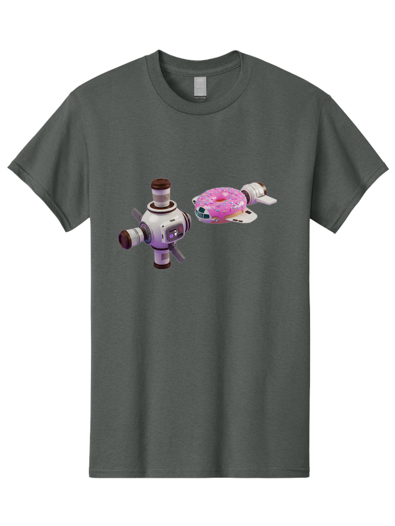 Donut-Spacecraft Men'S Graphic Tee, 100% Cotton, Comfortable Casual Summer Wear, Machine Washable, Donut Spaceship, Flying Saucer, Pink Frosted Donut, Sprinkles, Cartoon Style, Alien Spacecraft, Sci-Fi, Whimsical, Playful, Futuristic, Bab872