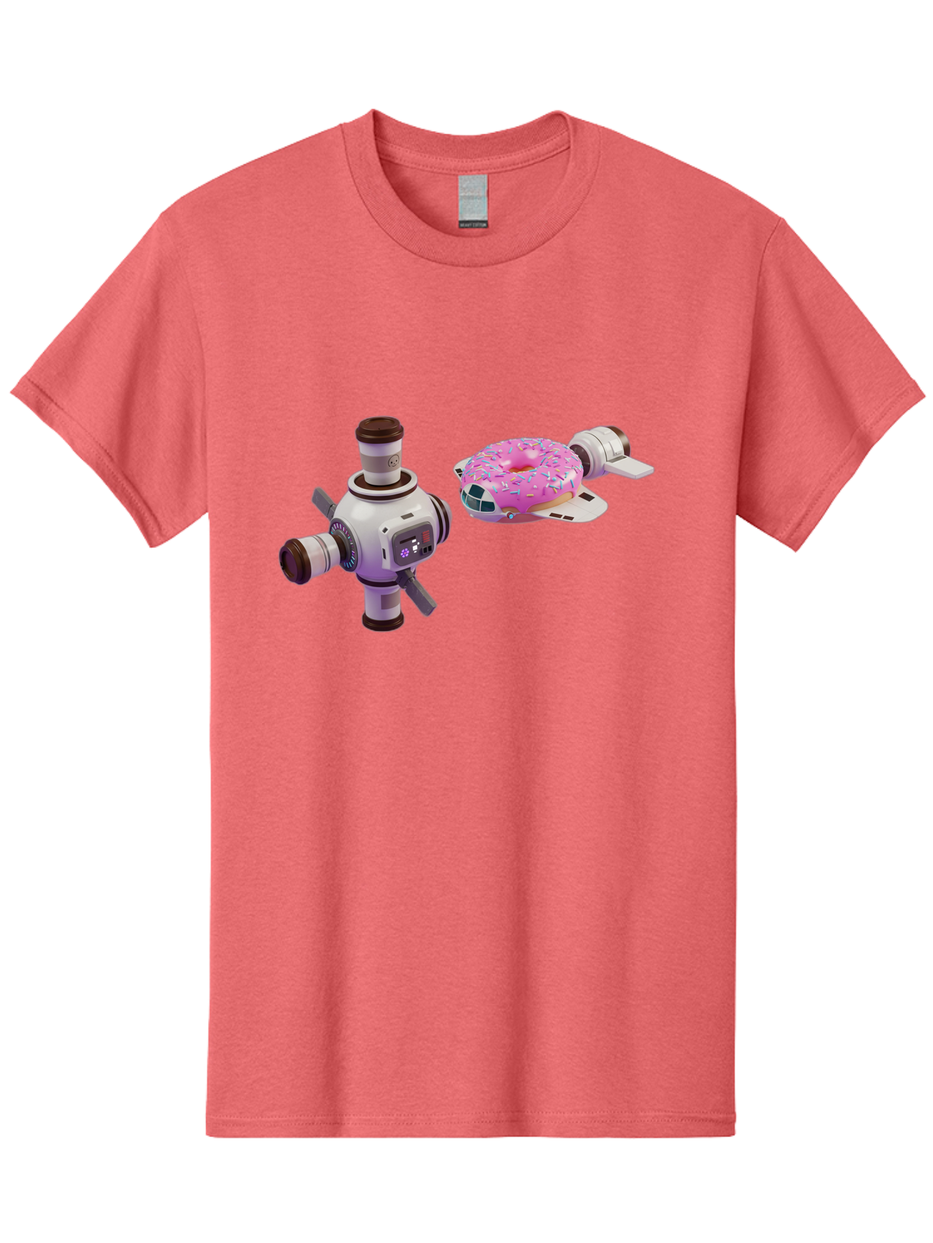 Donut-Spacecraft Men'S Graphic Tee, 100% Cotton, Comfortable Casual Summer Wear, Machine Washable, Donut Spaceship, Flying Saucer, Pink Frosted Donut, Sprinkles, Cartoon Style, Alien Spacecraft, Sci-Fi, Whimsical, Playful, Futuristic, Bab872