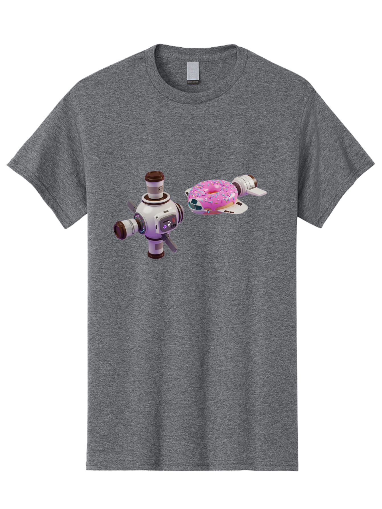 Donut-Spacecraft Men'S Graphic Tee, 100% Cotton, Comfortable Casual Summer Wear, Machine Washable, Donut Spaceship, Flying Saucer, Pink Frosted Donut, Sprinkles, Cartoon Style, Alien Spacecraft, Sci-Fi, Whimsical, Playful, Futuristic, Bab872
