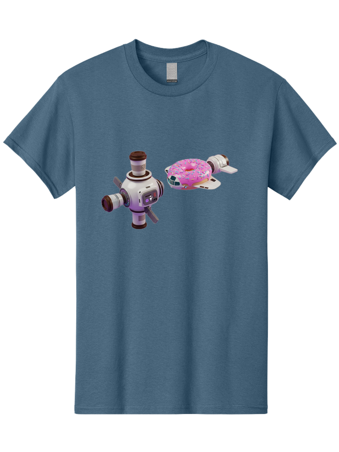 Donut-Spacecraft Men'S Graphic Tee, 100% Cotton, Comfortable Casual Summer Wear, Machine Washable, Donut Spaceship, Flying Saucer, Pink Frosted Donut, Sprinkles, Cartoon Style, Alien Spacecraft, Sci-Fi, Whimsical, Playful, Futuristic, Bab872