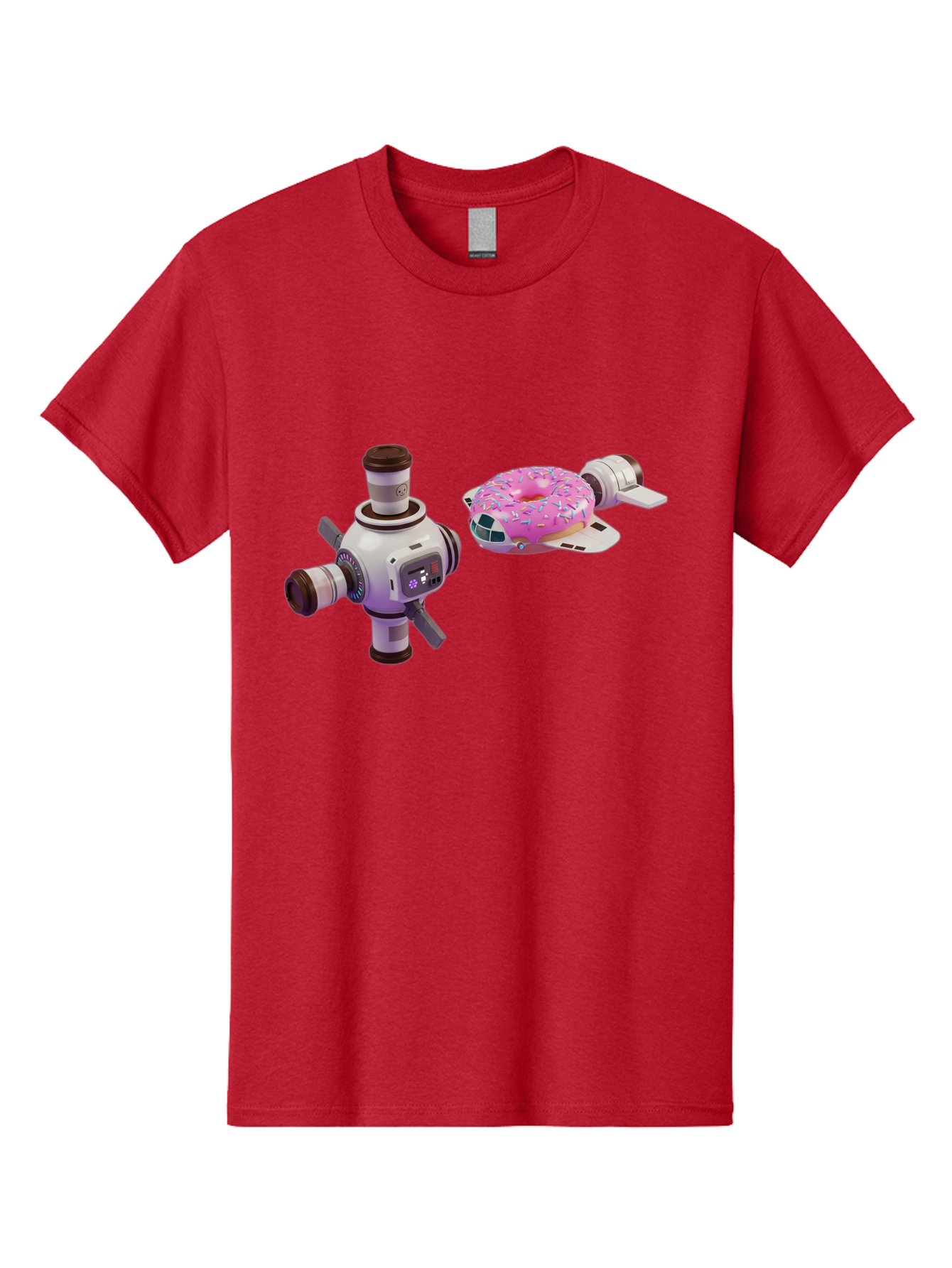 Donut-Spacecraft Men'S Graphic Tee, 100% Cotton, Comfortable Casual Summer Wear, Machine Washable, Donut Spaceship, Flying Saucer, Pink Frosted Donut, Sprinkles, Cartoon Style, Alien Spacecraft, Sci-Fi, Whimsical, Playful, Futuristic, Bab872
