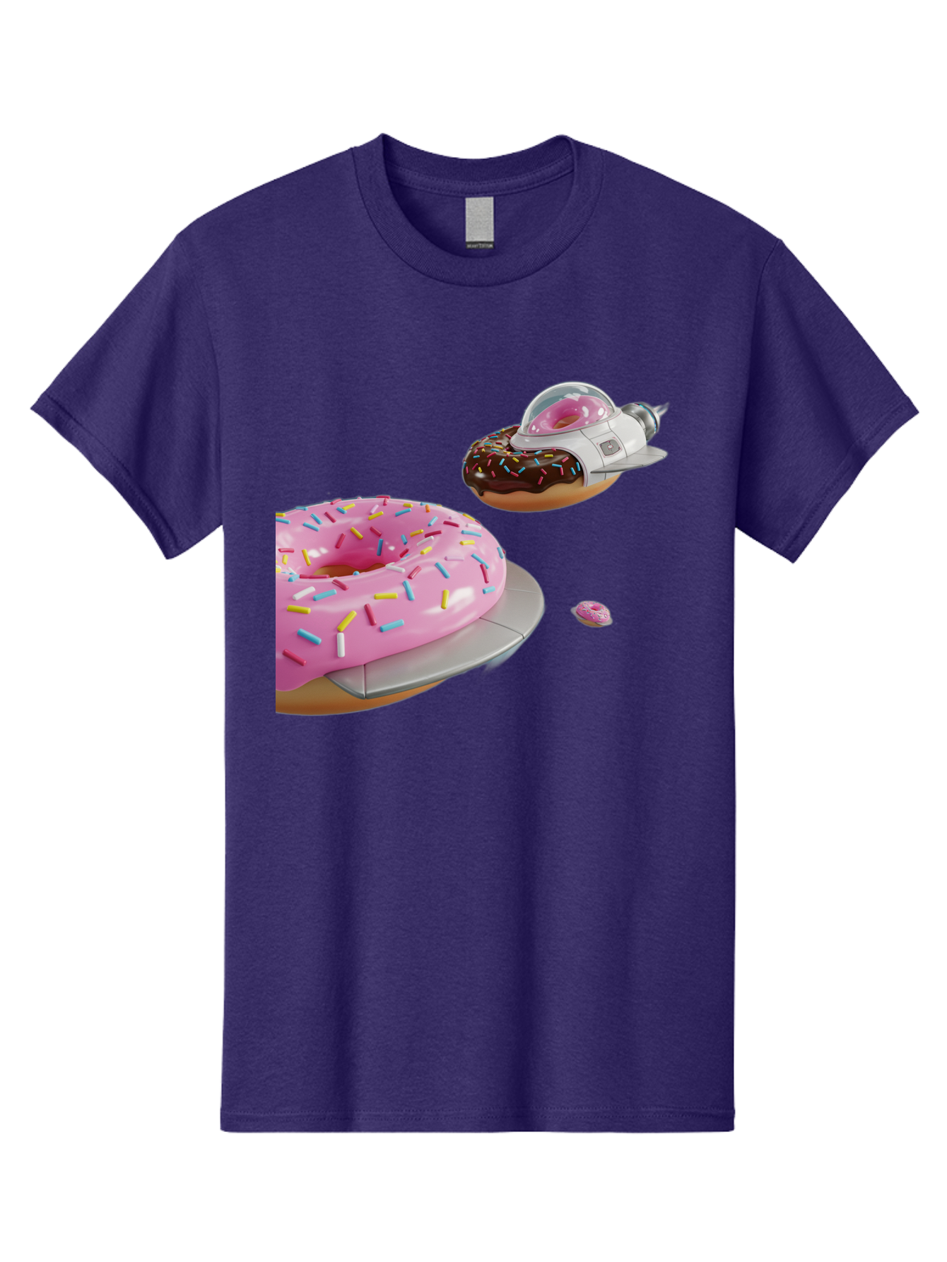 Donut-Ufo-1 Men'S Graphic Tee, 100% Cotton, Comfortable Casual Summer Wear, Machine Washable, Donut Spaceship, Pink Glazed Donut, Chocolate Frosted Donut, Sprinkles, Ufo, Space Ship, Donut On A Spaceship, Quirky, Funny, Sweet Treats, Creative, Bab873