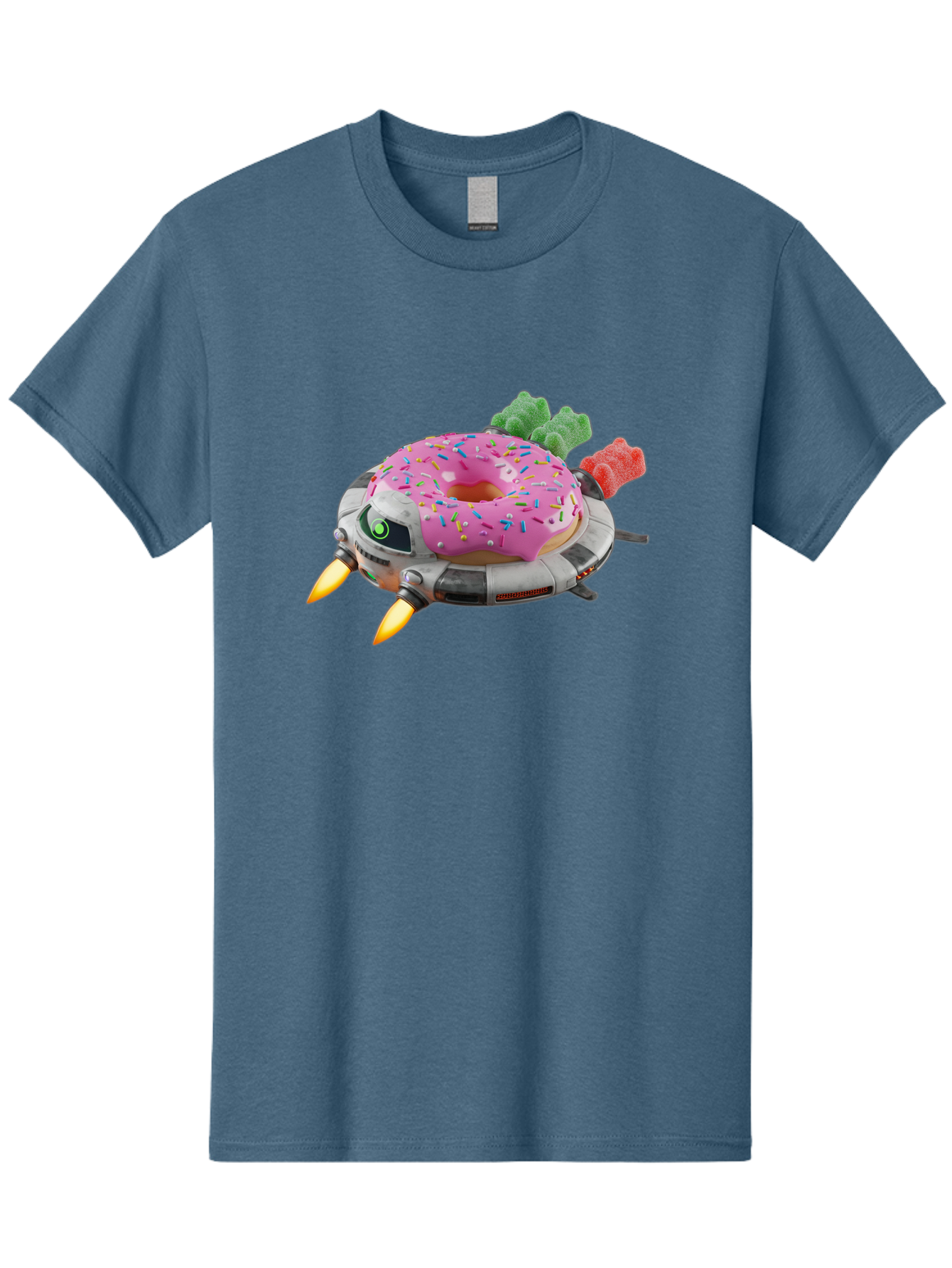 Donut-Ufo Men'S Graphic Tee, 100% Cotton, Comfortable Casual Summer Wear, Machine Washable, Pink Frosted Donut With Sprinkles, Ufo, Robotic Eyes, Gummy Bears, Futuristic, Candy, Sweet Treats, Digital Art, Cartoon Style, Whimsical, Fantastical Bab875
