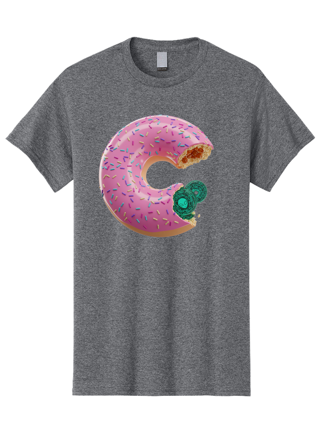 Donut-With-Bitcoin-Bite Men'S Graphic Tee, 100% Cotton, Comfortable Casual Summer Wear, Machine Washable, Pink Donut, Donut With Jelly Filling, Jelly Donut, Donut With Sprinkles, Bitten Donut, Donut Treat, Sweet Pastry, Dessert Food Bab876