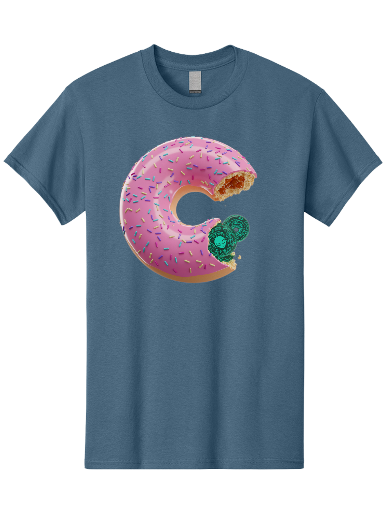Donut-With-Bitcoin-Bite Men'S Graphic Tee, 100% Cotton, Comfortable Casual Summer Wear, Machine Washable, Pink Donut, Donut With Jelly Filling, Jelly Donut, Donut With Sprinkles, Bitten Donut, Donut Treat, Sweet Pastry, Dessert Food Bab876