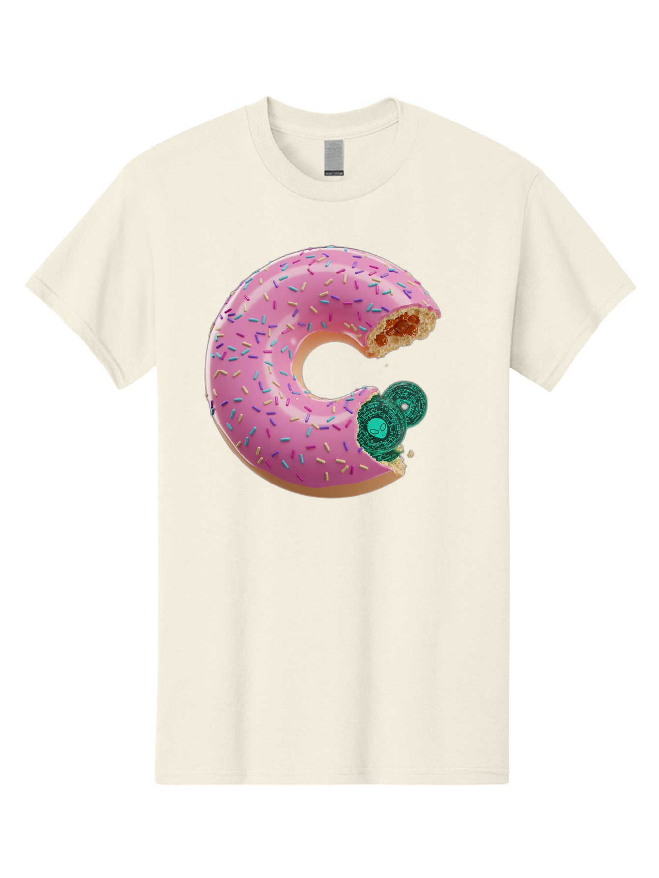 Donut-With-Bitcoin-Bite Men'S Graphic Tee, 100% Cotton, Comfortable Casual Summer Wear, Machine Washable, Pink Donut, Donut With Jelly Filling, Jelly Donut, Donut With Sprinkles, Bitten Donut, Donut Treat, Sweet Pastry, Dessert Food Bab876