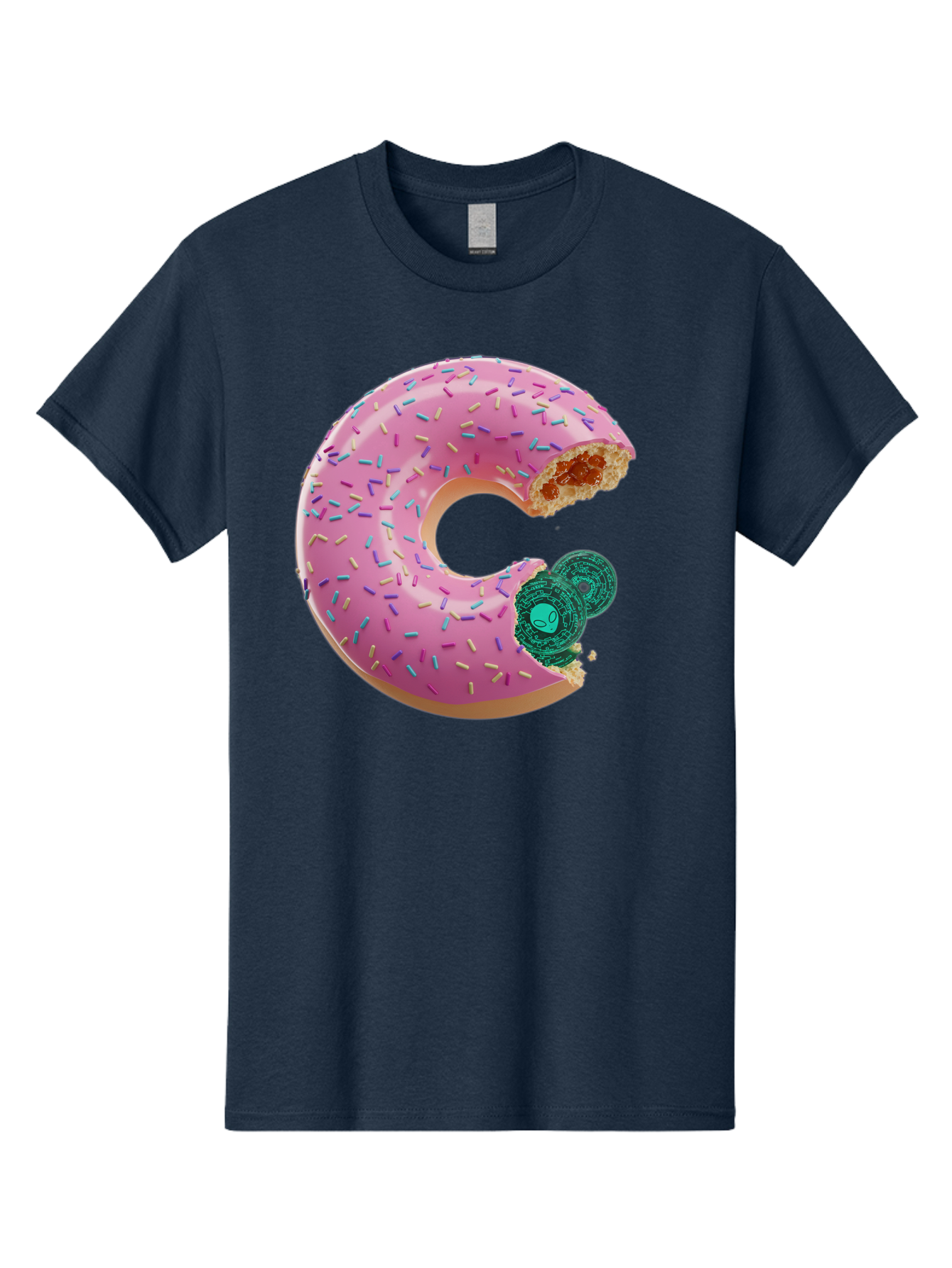 Donut-With-Bitcoin-Bite Men'S Graphic Tee, 100% Cotton, Comfortable Casual Summer Wear, Machine Washable, Pink Donut, Donut With Jelly Filling, Jelly Donut, Donut With Sprinkles, Bitten Donut, Donut Treat, Sweet Pastry, Dessert Food Bab876