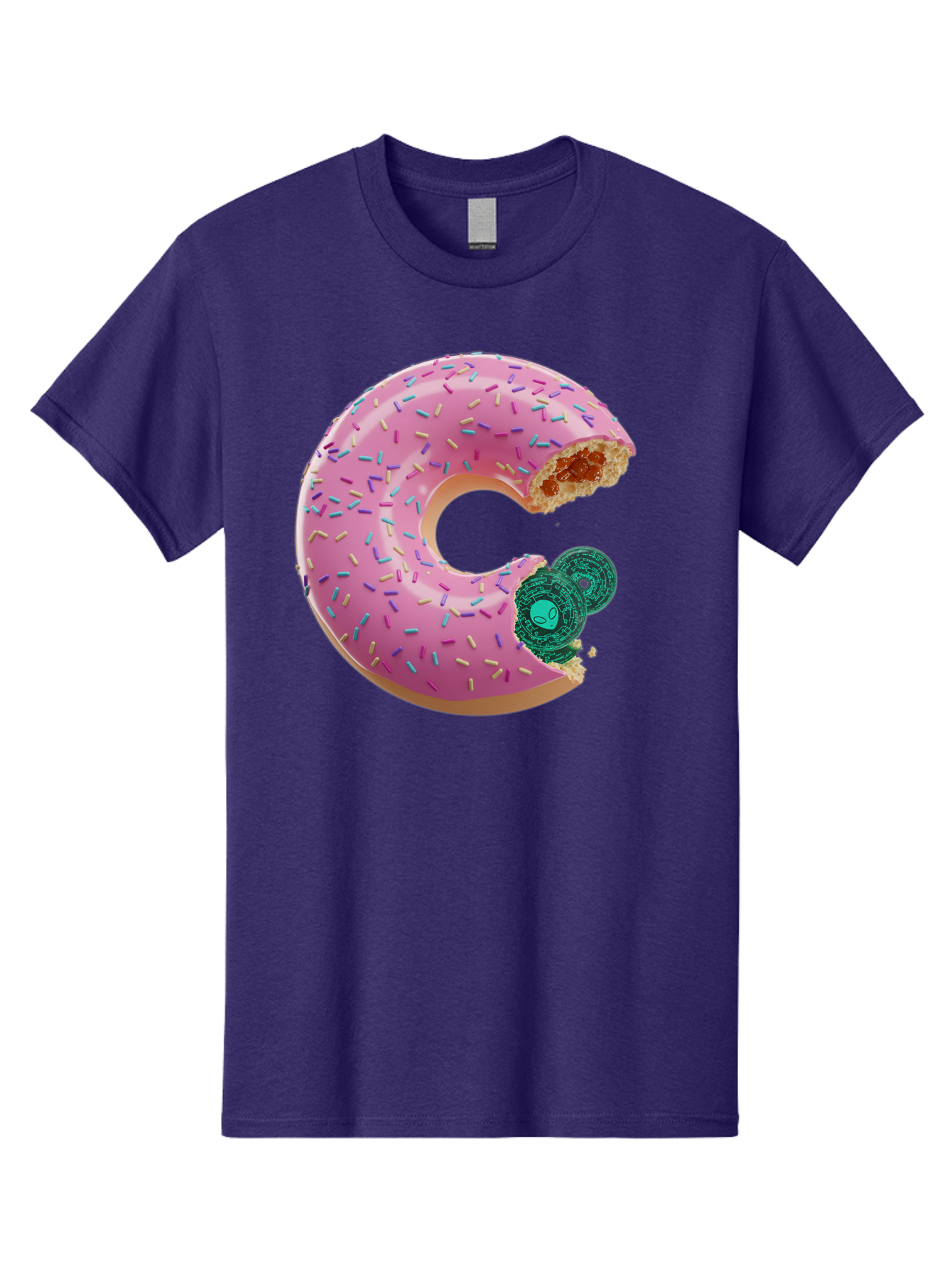 Donut-With-Bitcoin-Bite Men'S Graphic Tee, 100% Cotton, Comfortable Casual Summer Wear, Machine Washable, Pink Donut, Donut With Jelly Filling, Jelly Donut, Donut With Sprinkles, Bitten Donut, Donut Treat, Sweet Pastry, Dessert Food Bab876