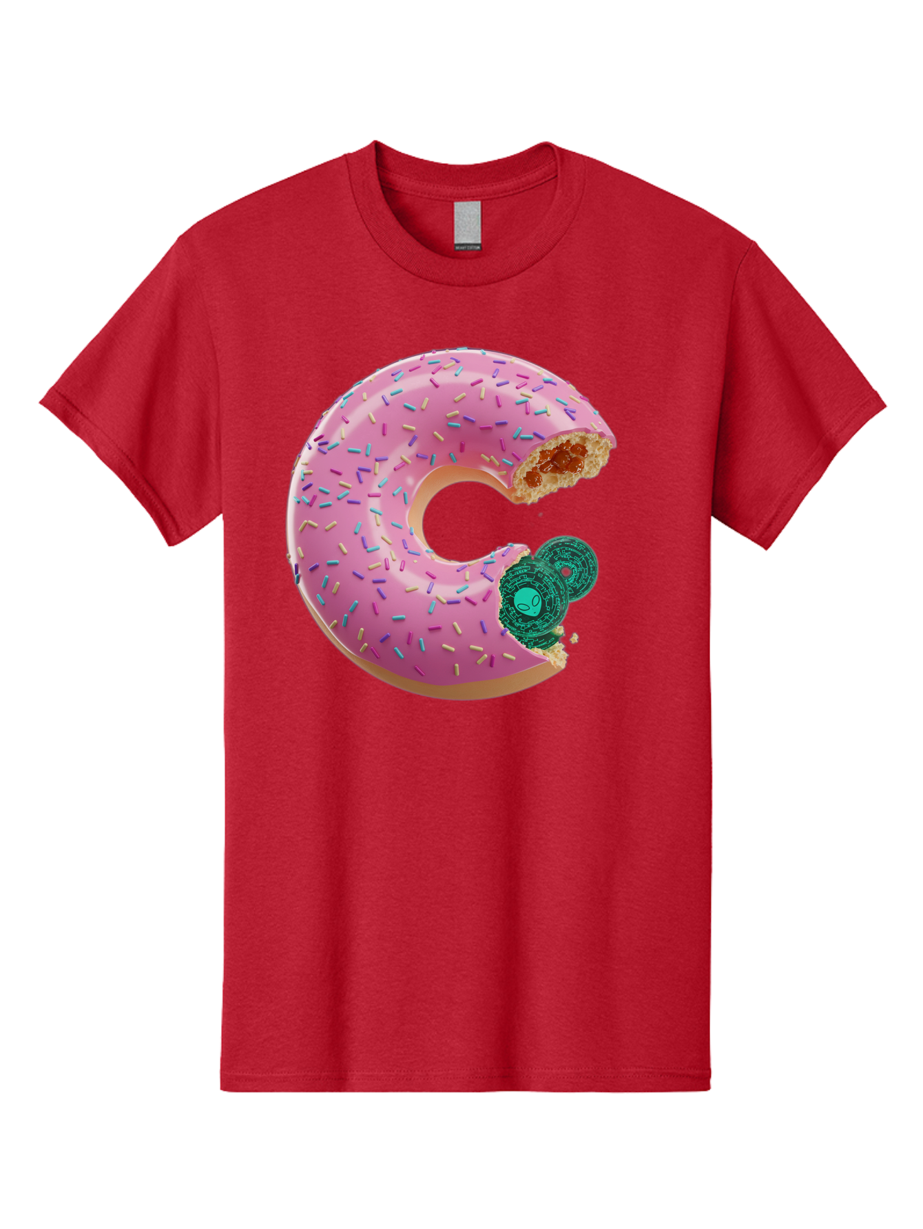 Donut-With-Bitcoin-Bite Men'S Graphic Tee, 100% Cotton, Comfortable Casual Summer Wear, Machine Washable, Pink Donut, Donut With Jelly Filling, Jelly Donut, Donut With Sprinkles, Bitten Donut, Donut Treat, Sweet Pastry, Dessert Food Bab876