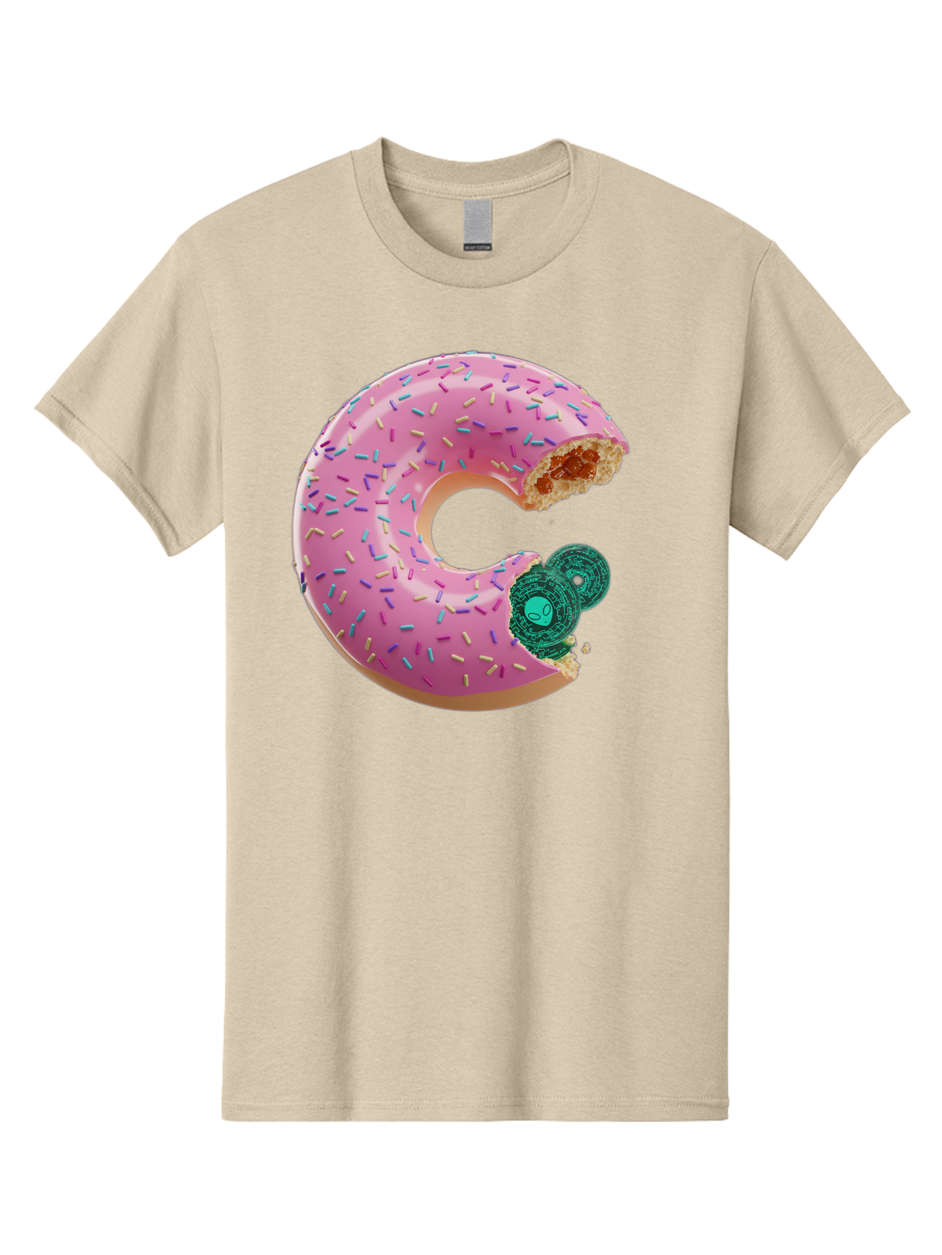 Donut-With-Bitcoin-Bite Men'S Graphic Tee, 100% Cotton, Comfortable Casual Summer Wear, Machine Washable, Pink Donut, Donut With Jelly Filling, Jelly Donut, Donut With Sprinkles, Bitten Donut, Donut Treat, Sweet Pastry, Dessert Food Bab876