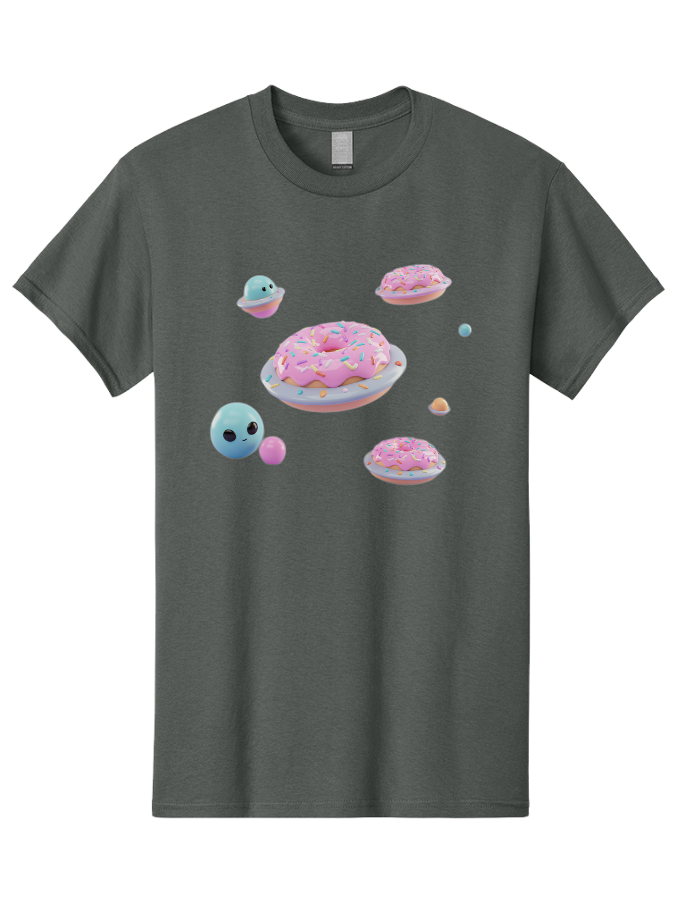 Donuts-And-Space-Creatures Men'S Graphic Tee, 100% Cotton, Comfortable Casual Summer Wear, Machine Washable, Colorful Donuts, Pink Frosting, Rainbow Sprinkles, Cute Slimes, Pastel Colors, Whimsical Design, Playful Treat, Sweet Delight, Bab877